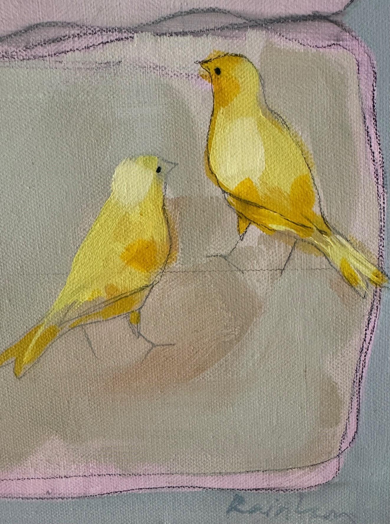 Serin - Pittura semi-astratta contemporanea di uccelli - Painting di Christopher Rainham