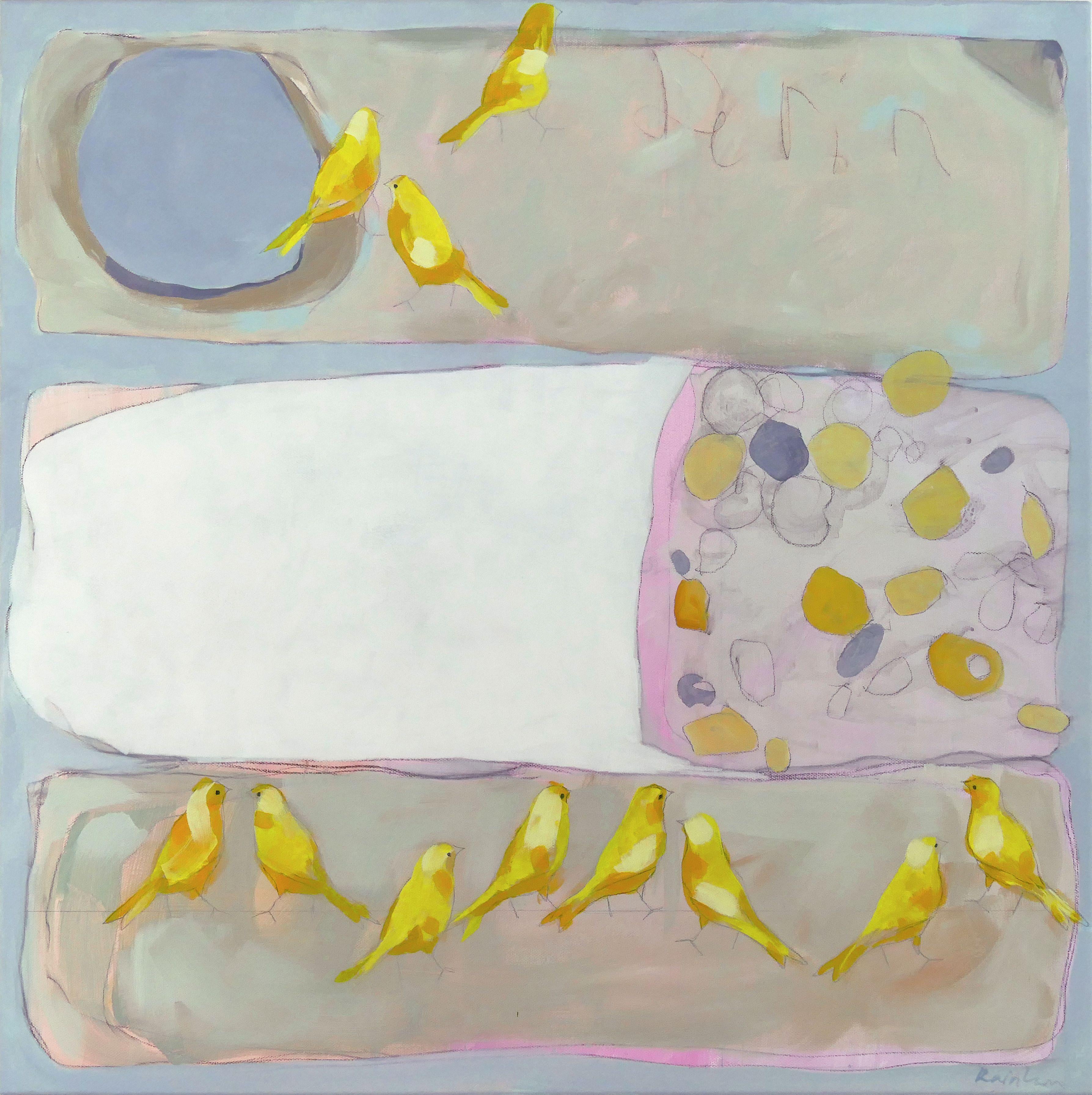 Animal Painting di Christopher Rainham - Serin - Pittura semi-astratta contemporanea di uccelli