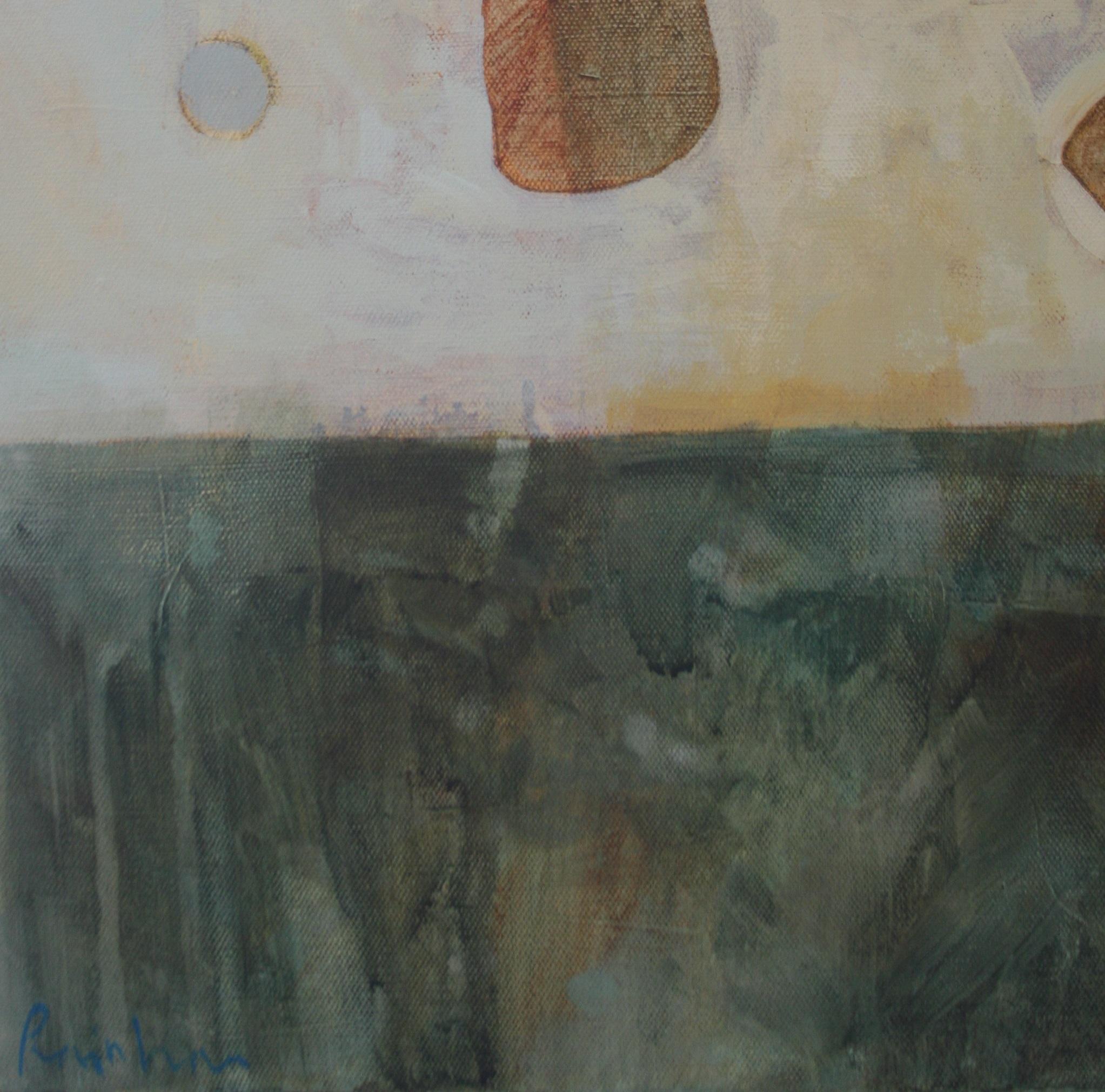 Plage de Sheerness - illustration contemporaine abstraite de la nature - peinture de galets - Marron Abstract Painting par Christopher Rainham