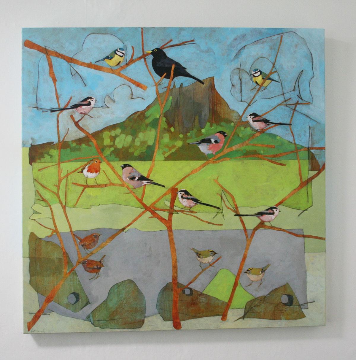 Die Vögel über dem Pferd  - zeitgenössisches dekoratives, farbenfrohes Landschaftsgemälde (Zeitgenössisch), Painting, von Christopher Rainham