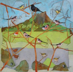 The Birds over Horsehold  - contemporary decorative colorful landscape painting
