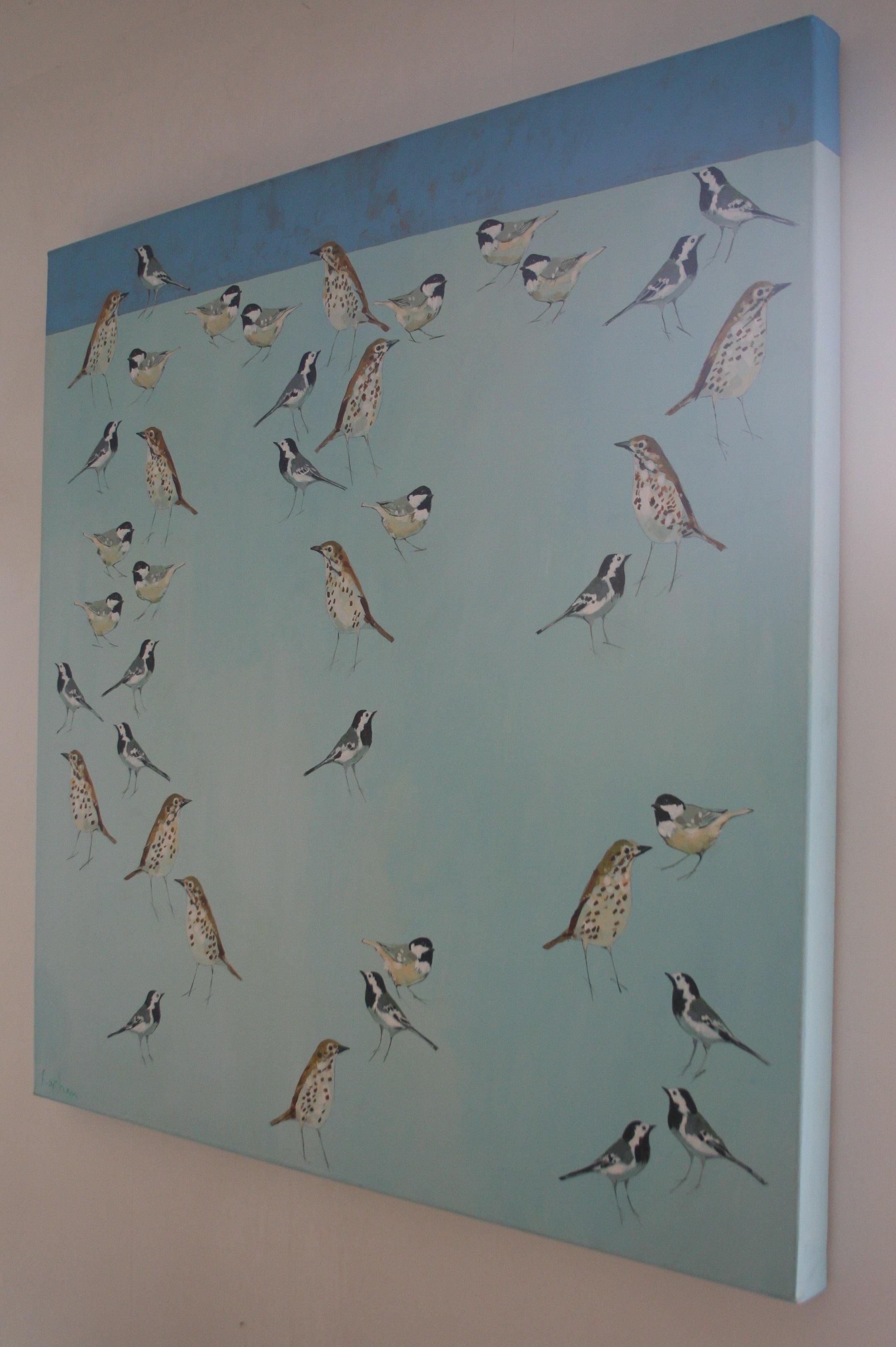 The Blue Sky Above - zeitgenössisches blaues Acrylgemälde mit Vögeln (Zeitgenössisch), Painting, von Christopher Rainham