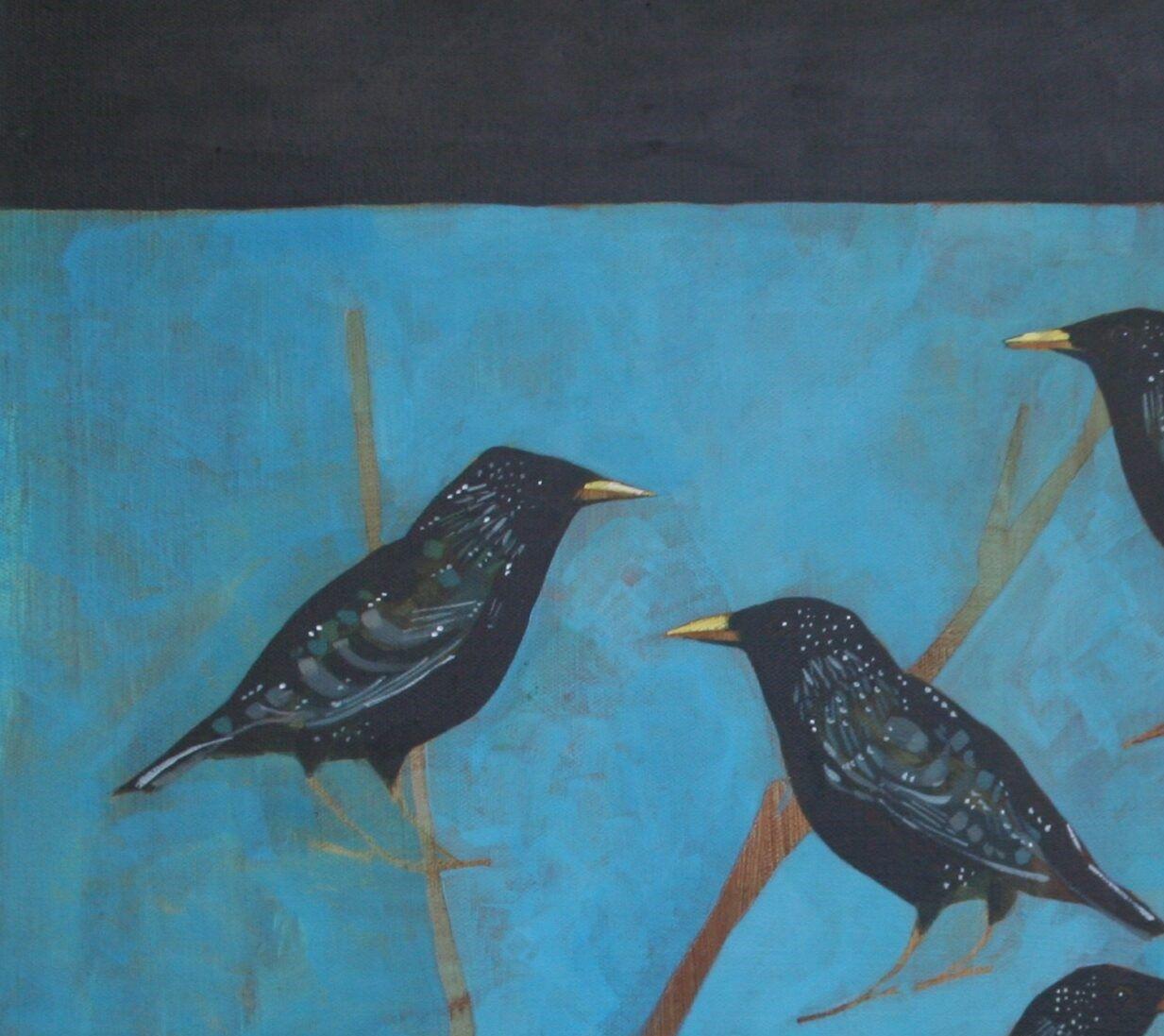 Los estorninos que no estaban en la chimenea - Pintura semiabstracta contemporánea - Painting Contemporáneo de Christopher Rainham