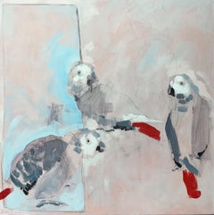 Altri tre grigi per SJM - Quadro semi-astratto contemporaneo di uccelli