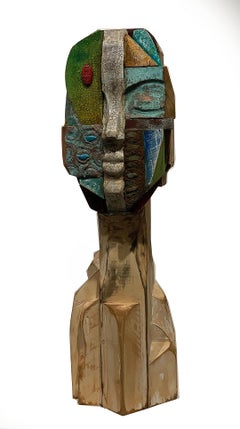 Vintage Mixed-media Wood Sculpture