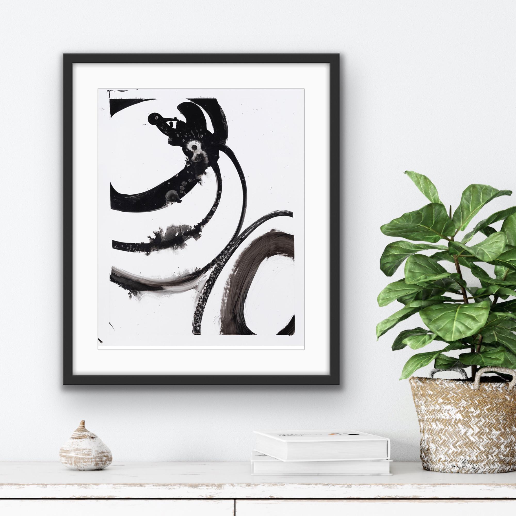 Black and white contemporary abstract painting by Christopher Rico - ink on Yupo paper. Offered unframed. Shipped rolled.

For this black and white series of paintings, Rico uses oversized calligraphy brushes on Yupo paper. He lays out long sheets