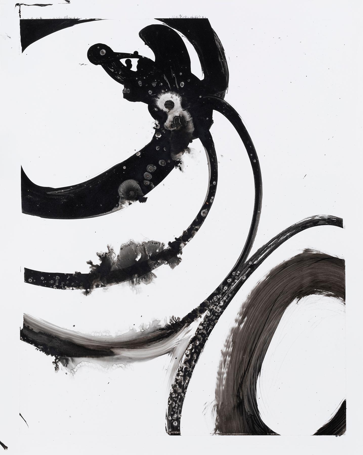 Lotan III - Peinture abstraite contemporaine à l'encre noire et blanche