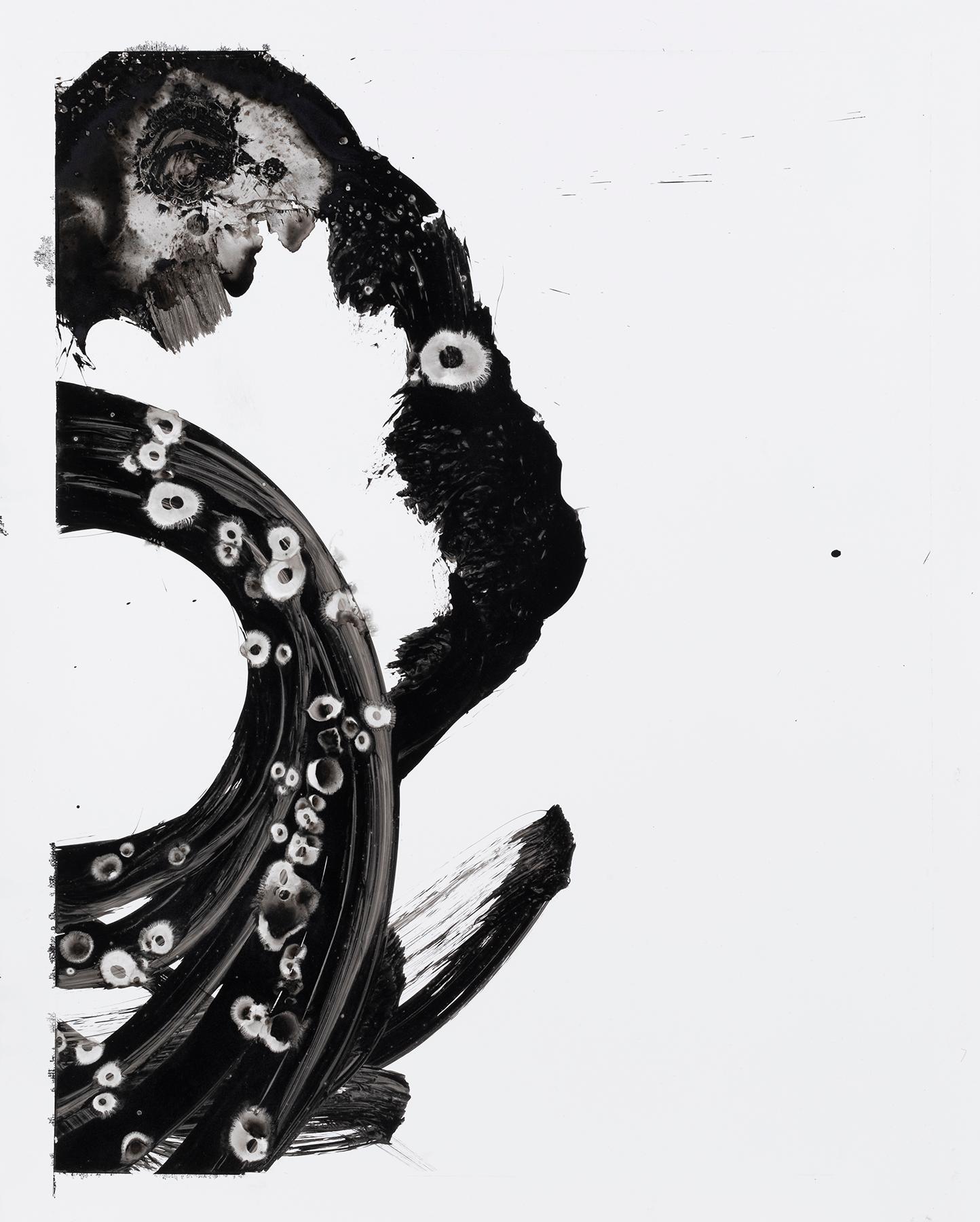 Lotan IV - Zeitgenössisches abstraktes Schwarz-Weiß-Tintengemälde