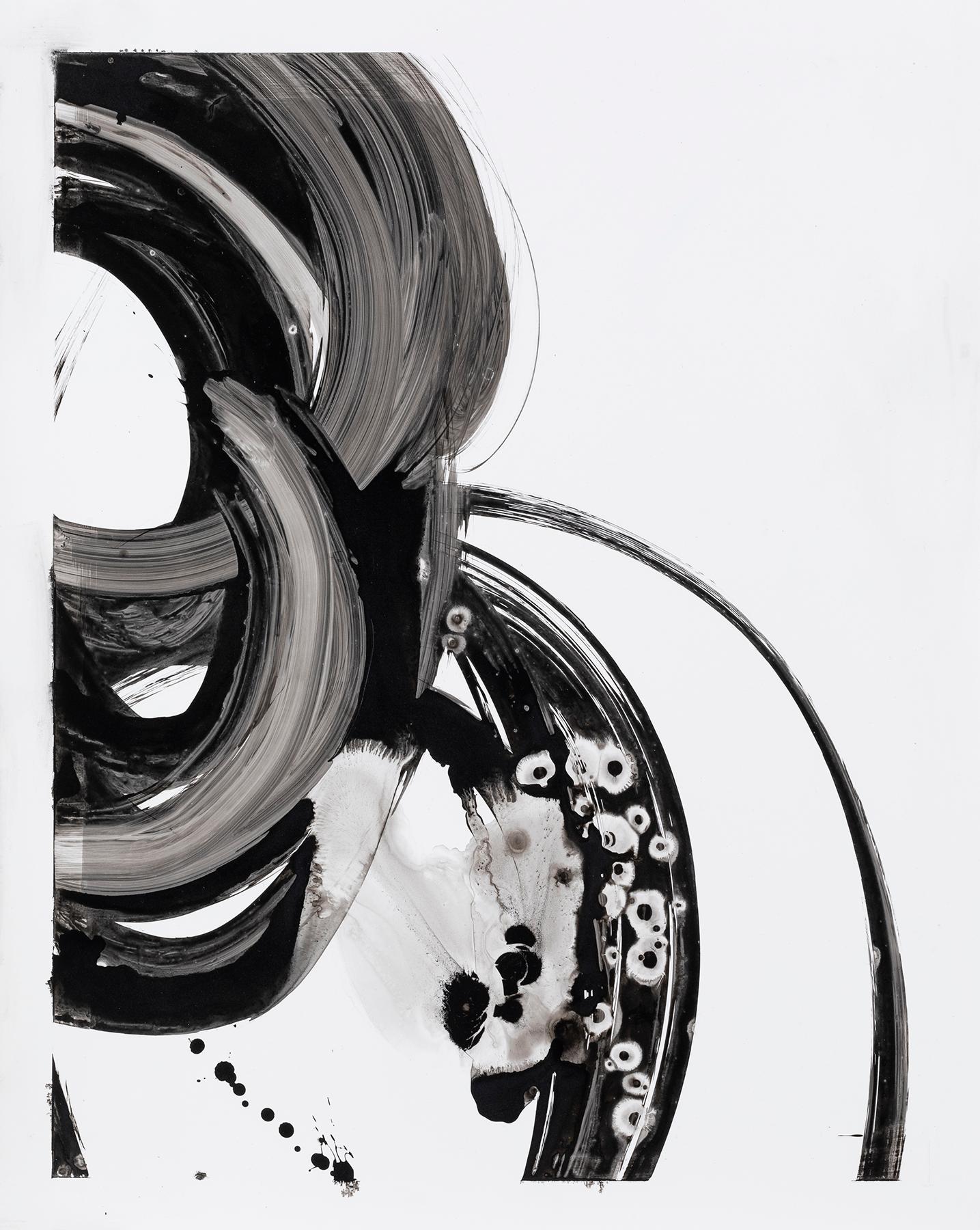 Lotan X - Abstraktes schwarz-weißes zeitgenössisches Tuschegemälde