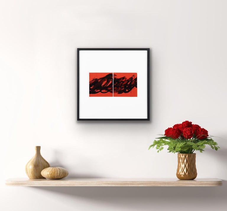 Abstract red and black gestural acrylic painting on Yupo paper by Christopher Rico. Offered framed.

Paper size: 7.5 x 15 inches 
Frame size: 22.75 x 22.75 inches