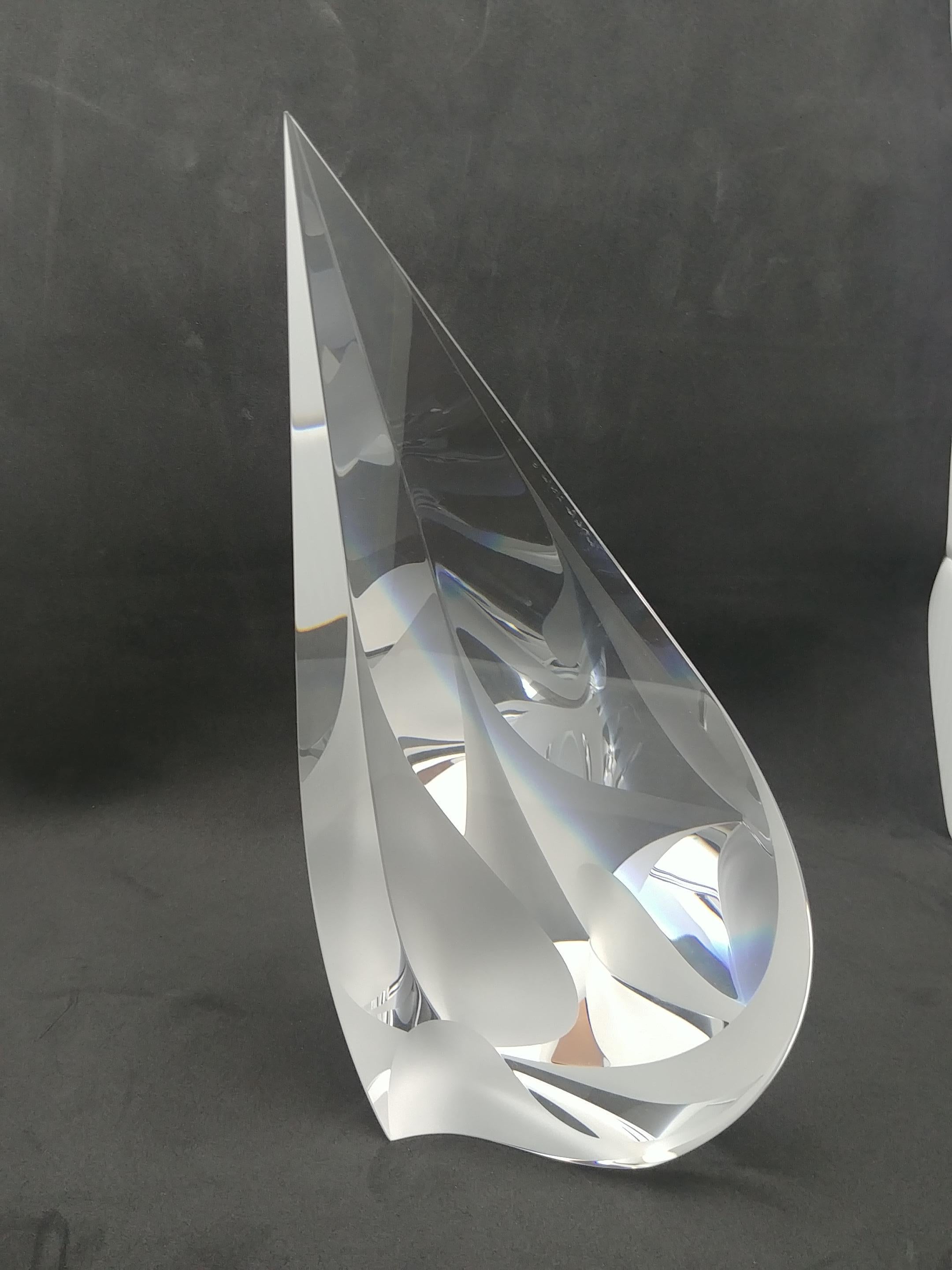 Very nice sculpture in polished/ cut glass, by the well American artist, Christopher Ries. Signed and dated 2000, at edge as shown.