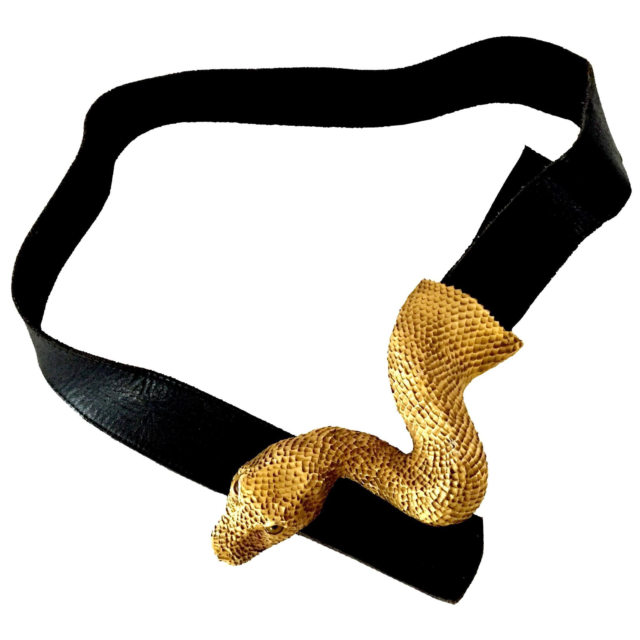 Christopher Ross 1980s Serpent Snake Gold Buckle Original Leather Belt   For Sale 1