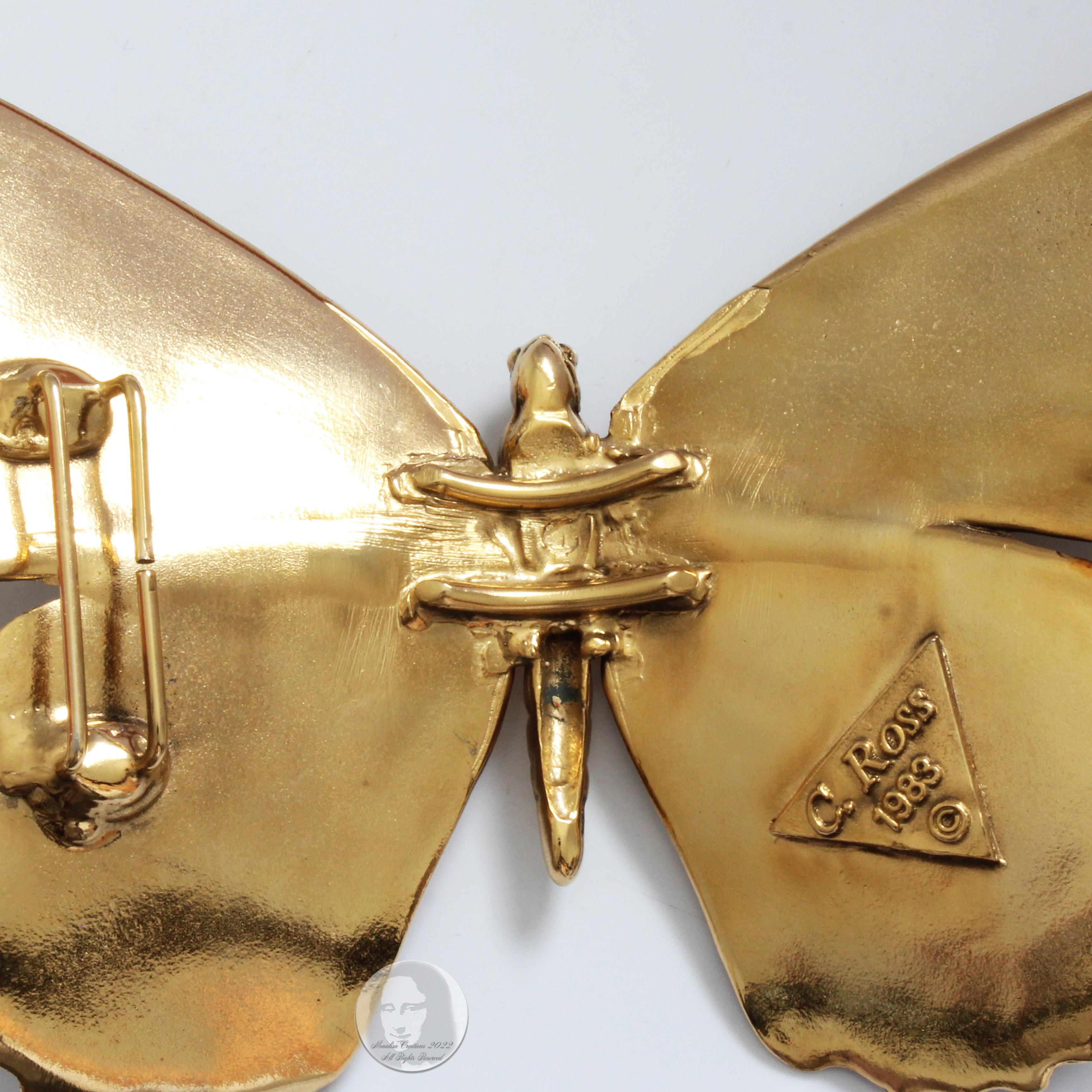 Christopher Ross Belt Buckle Butterfly Massive 8in L with Snakeskin Strap 1980s For Sale 6