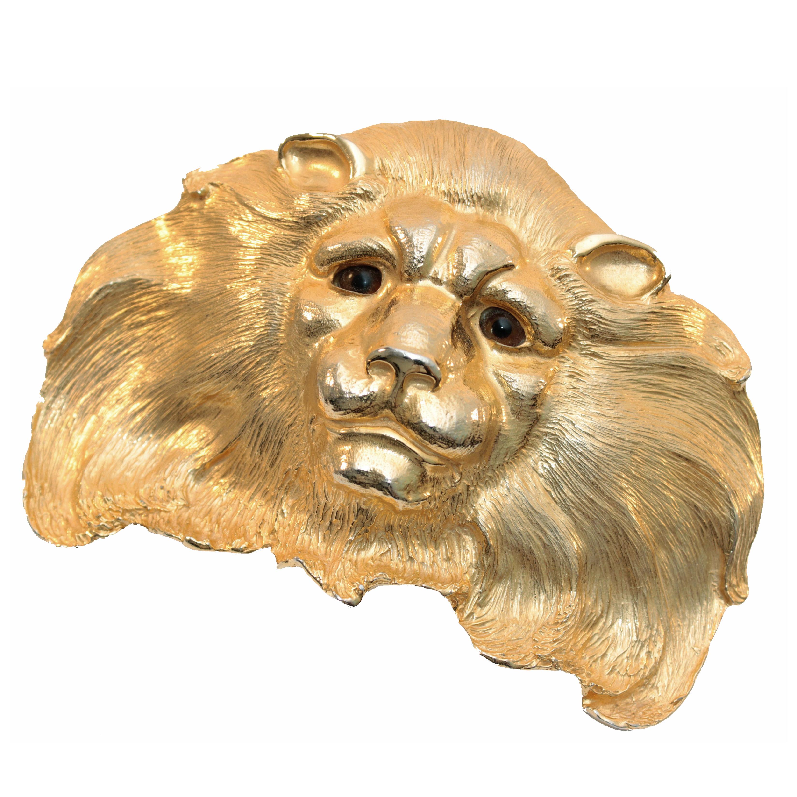 Christopher Ross Boucle de ceinture boucle extraordinaire tête de lion plaquée or 24 carats vintage, années 80 Bon état - En vente à Port Saint Lucie, FL