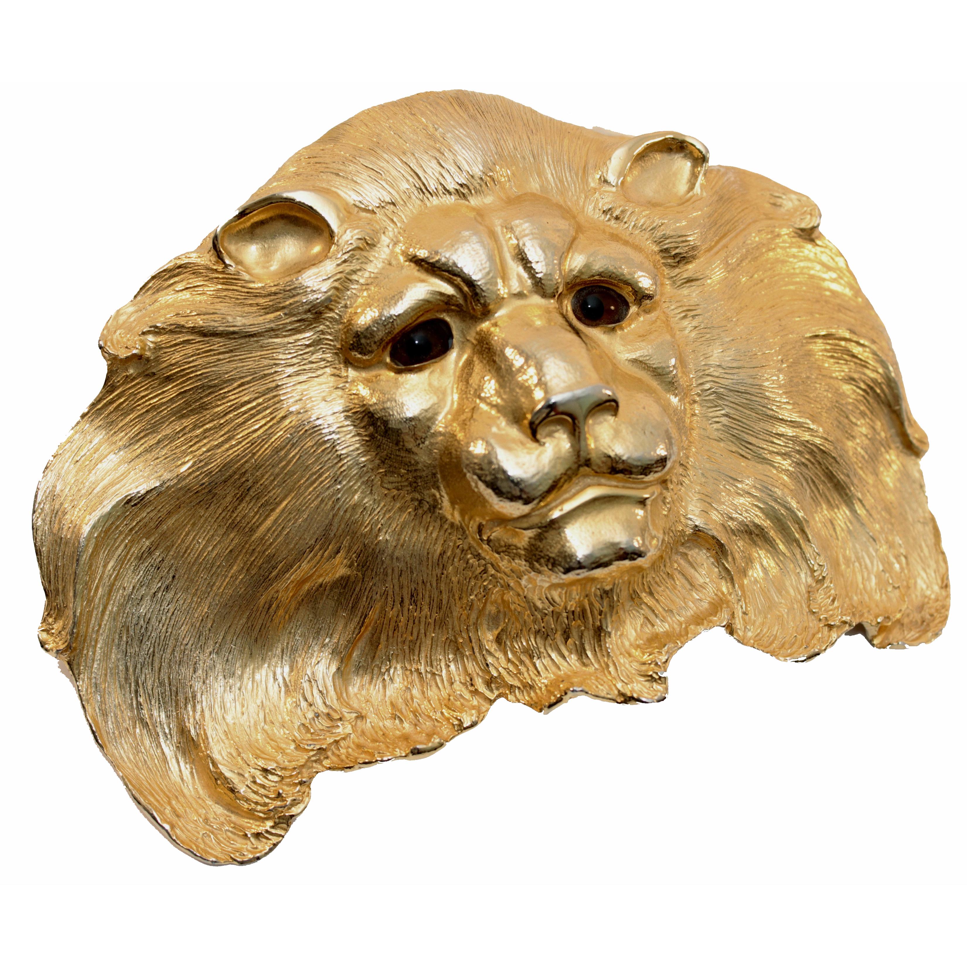 Christopher Ross Boucle de ceinture boucle extraordinaire tête de lion plaquée or 24 carats vintage, années 80 Pour femmes en vente