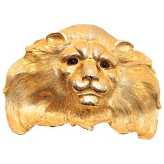 Christopher Ross Belt Buckle Extraordinary Lion Head 24kt Gold Plate Vintage 80s