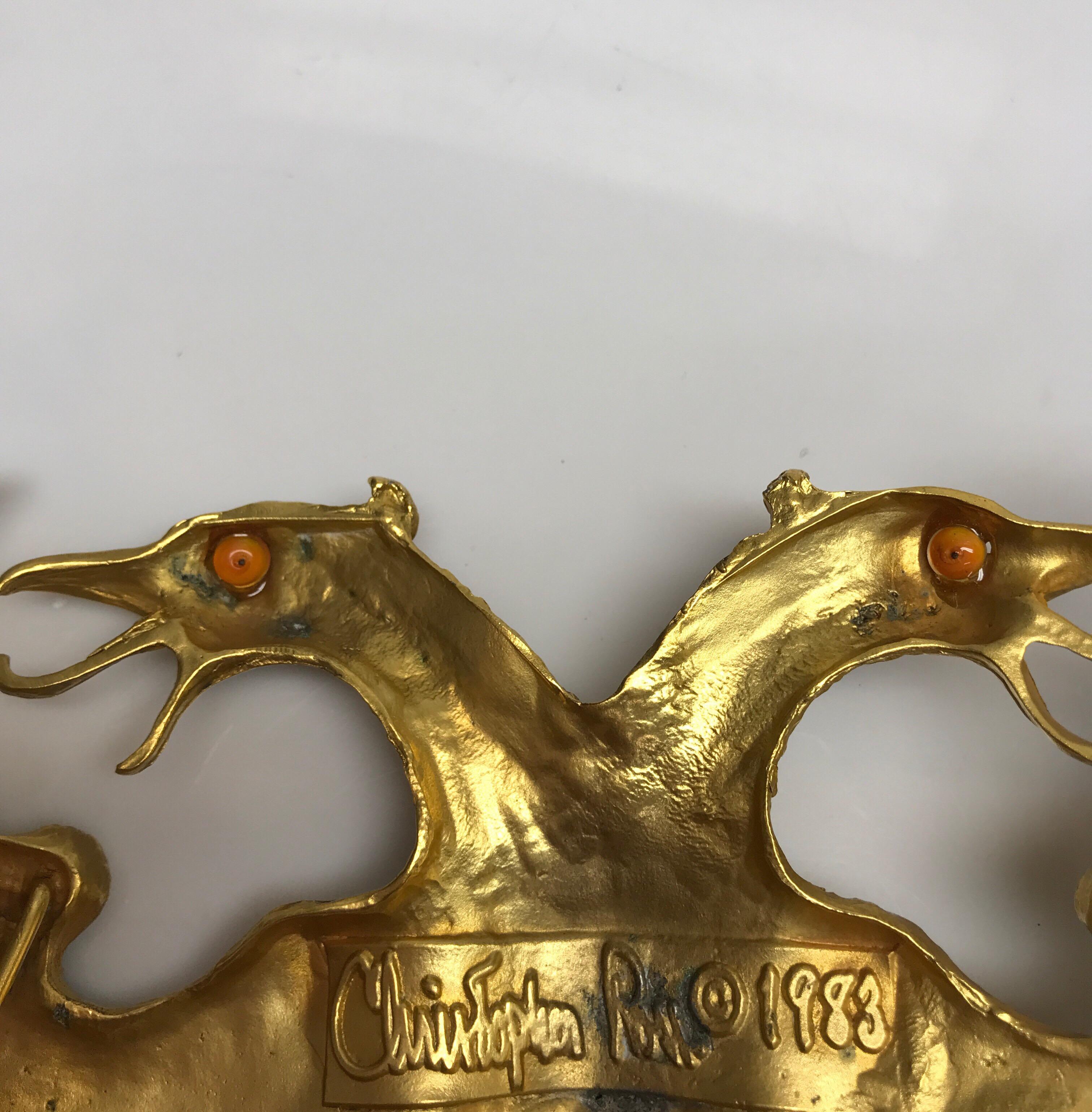 Brown Christopher Ross Gold Large Double Bird Buckles 1983
