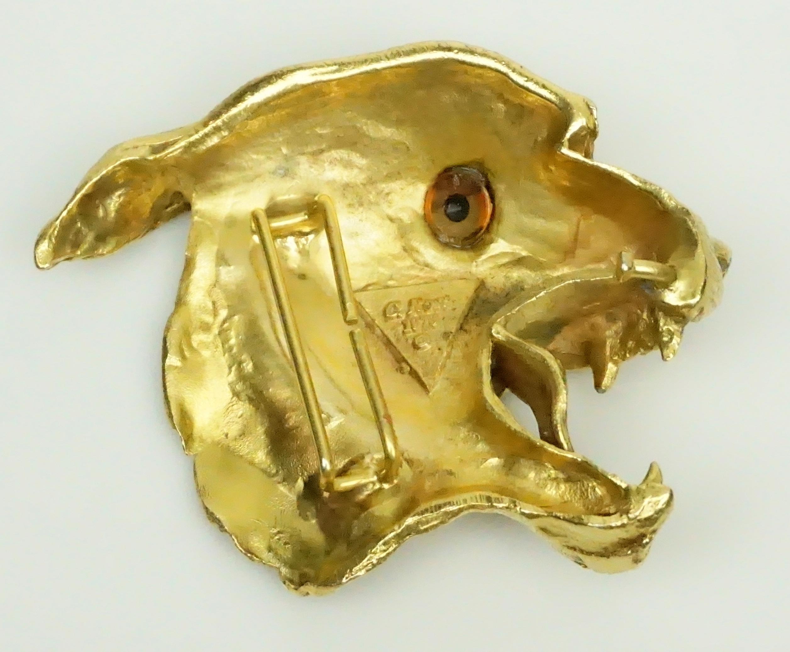 Christopher Ross Gold Wolf Head Belt Buckle 1976 For Sale at 
