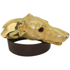 Vintage Christopher Ross Hunting Hound Dog Buckle Belt, 1985