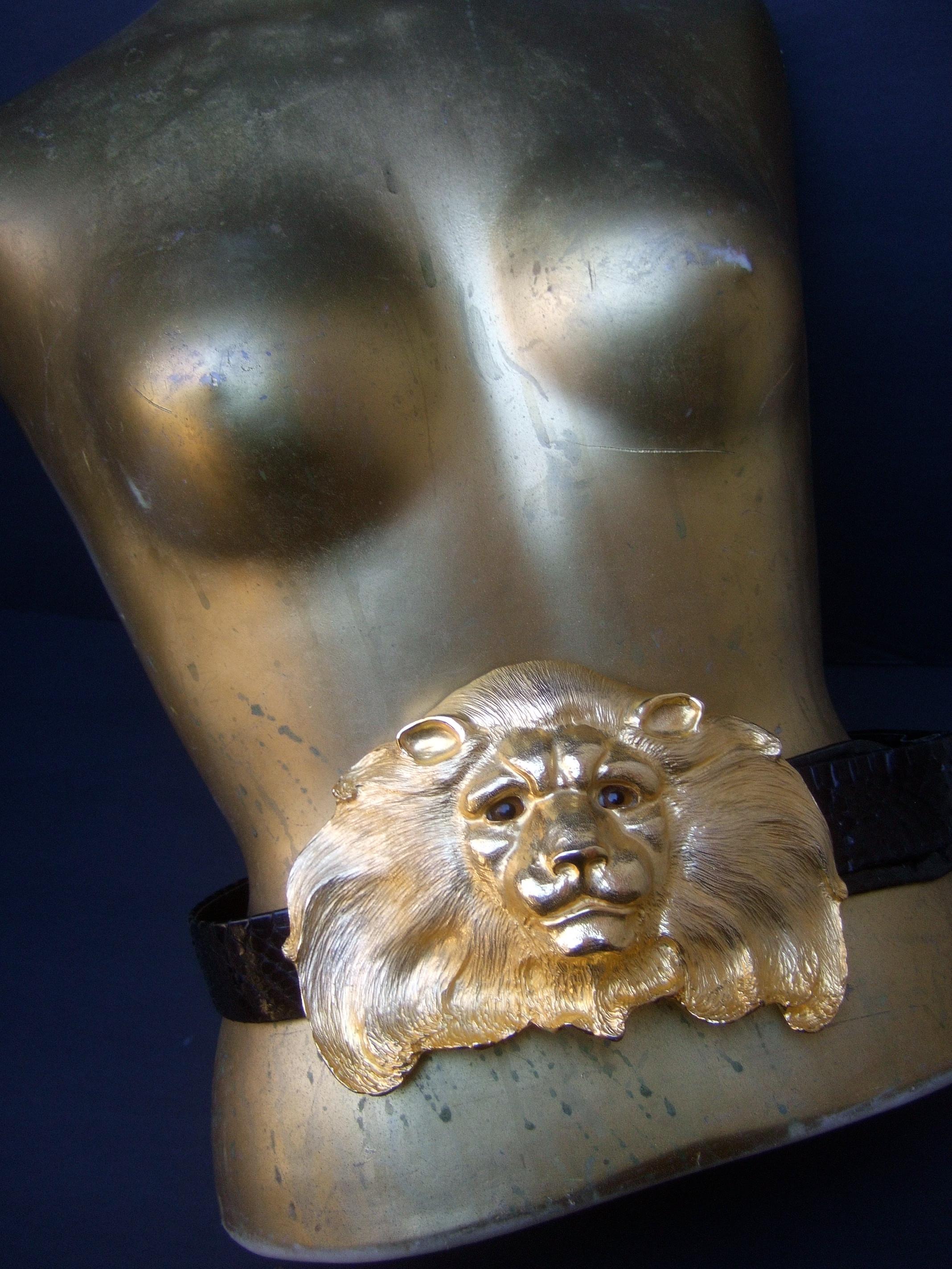 Beige Christopher Ross Massive Gilt Metal Lion Buckle Belt c 1984 For Sale