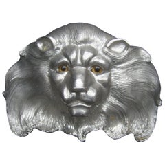 Retro Christopher Ross Massive Huge Scale Artisan Silver Metal Lion Belt Buckle c 1984