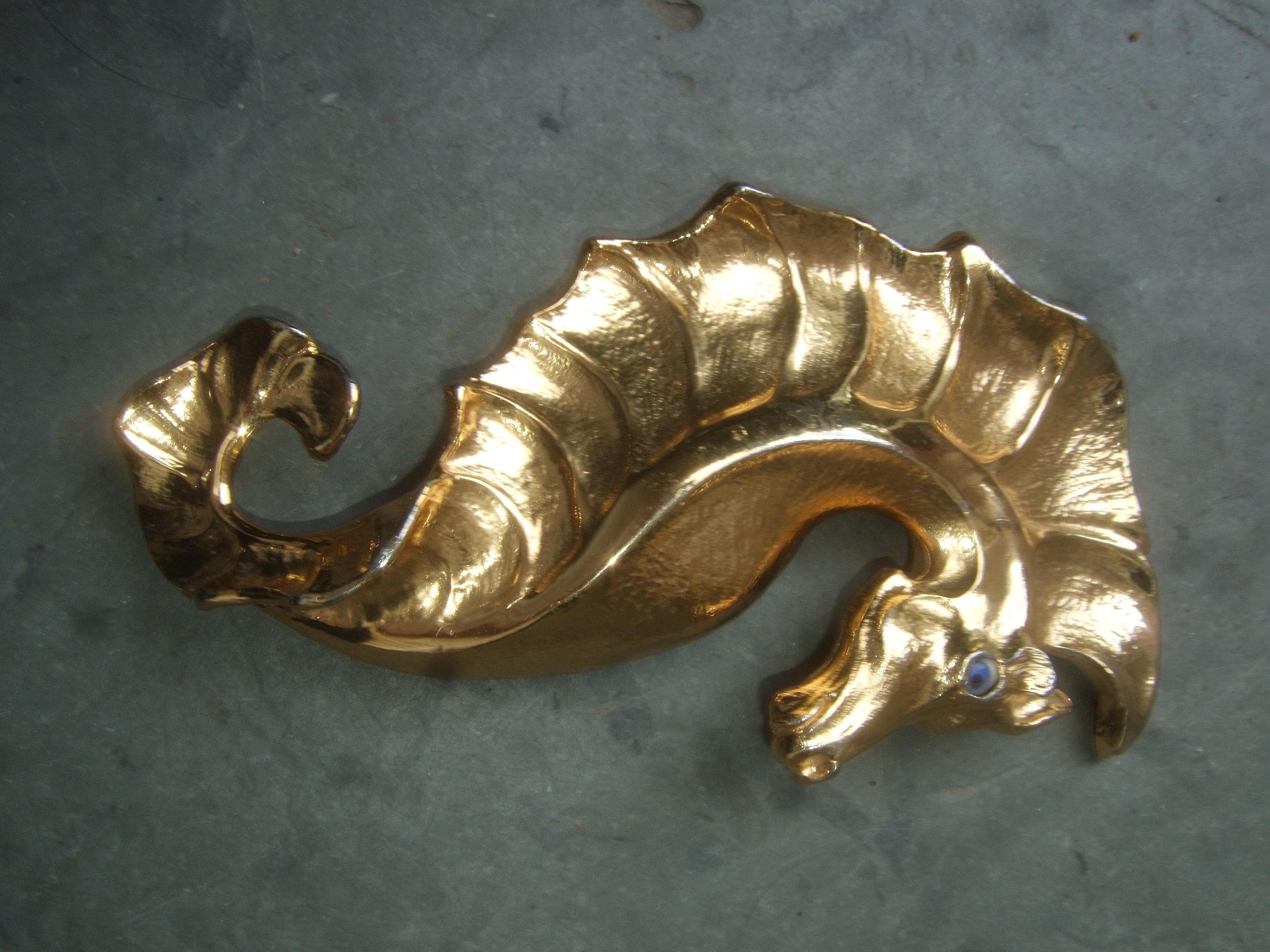 Christopher Ross Rare Massive 24k Gold Plated Seahorse Belt Buckle c 1980s For Sale 2