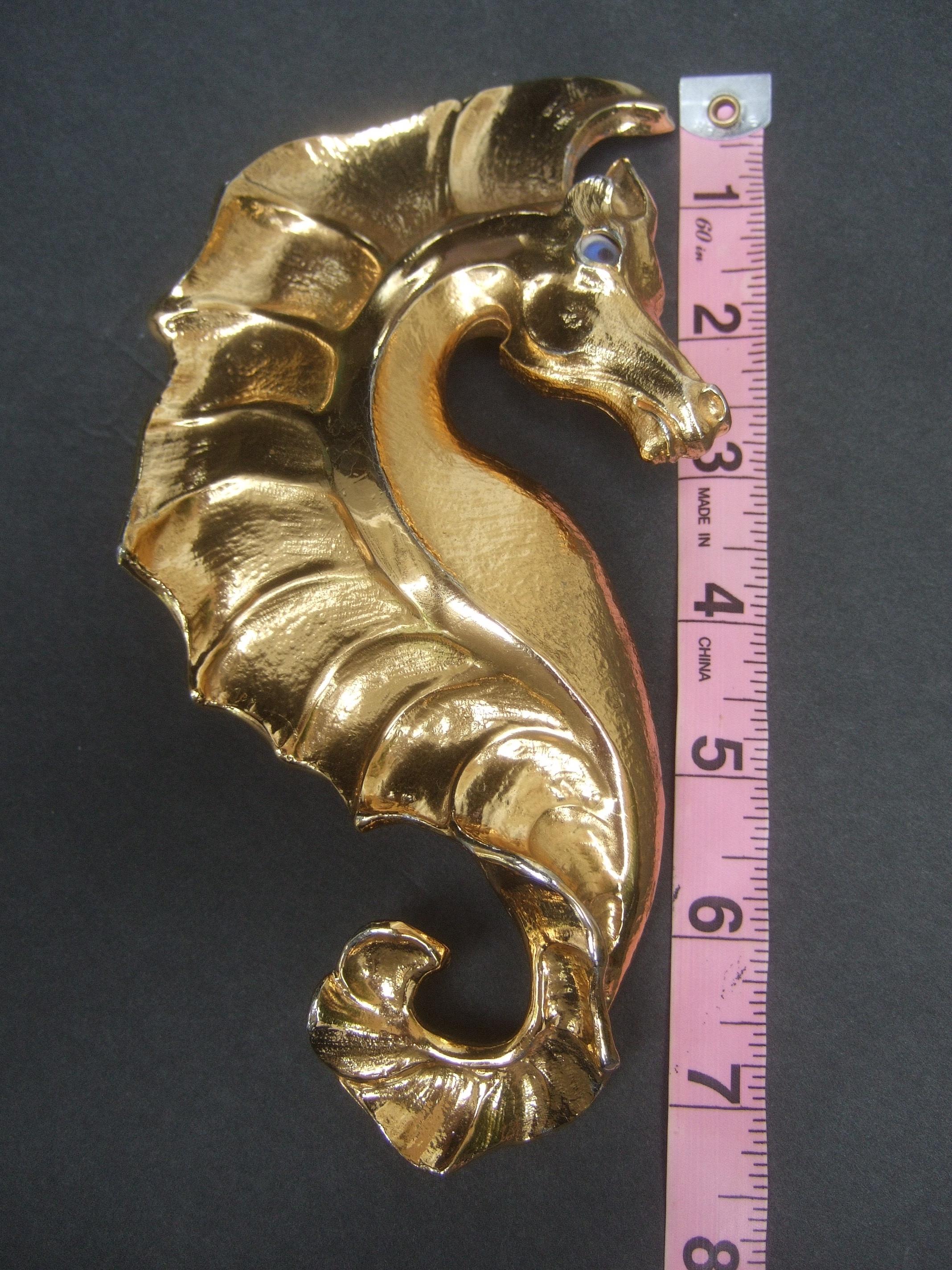 Christopher Ross Rare Massive 24k Gold Plated Seahorse Belt Buckle c 1980s For Sale 3