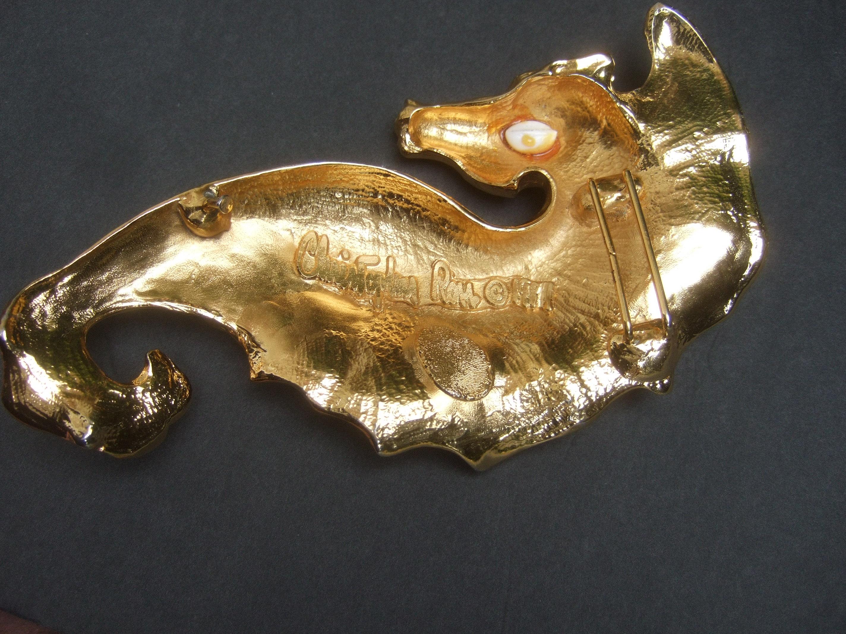 Christopher Ross Rare Massive 24k Gold Plated Seahorse Belt Buckle c 1980s For Sale 6