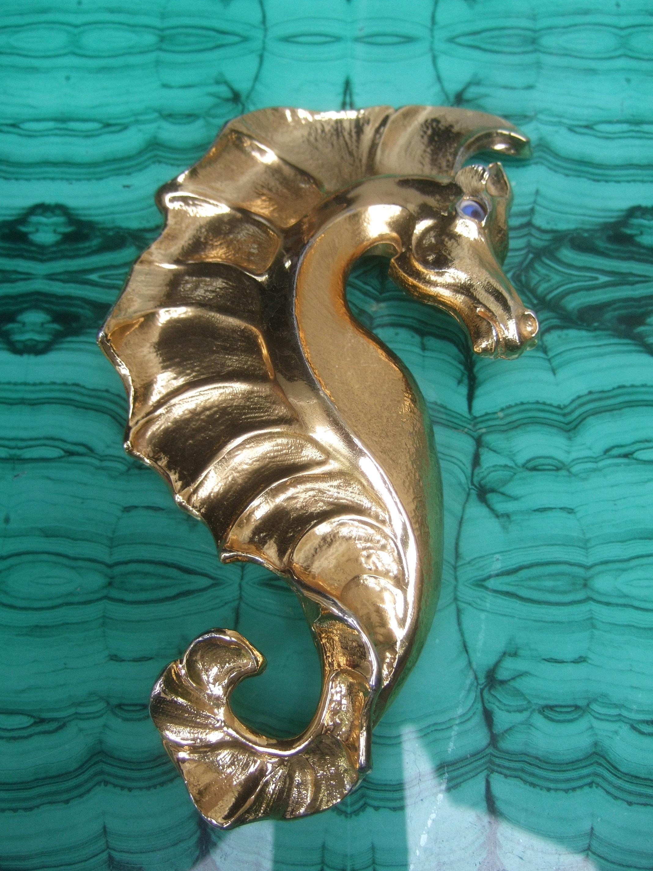 Women's Christopher Ross Rare Massive 24k Gold Plated Seahorse Belt Buckle c 1980s For Sale