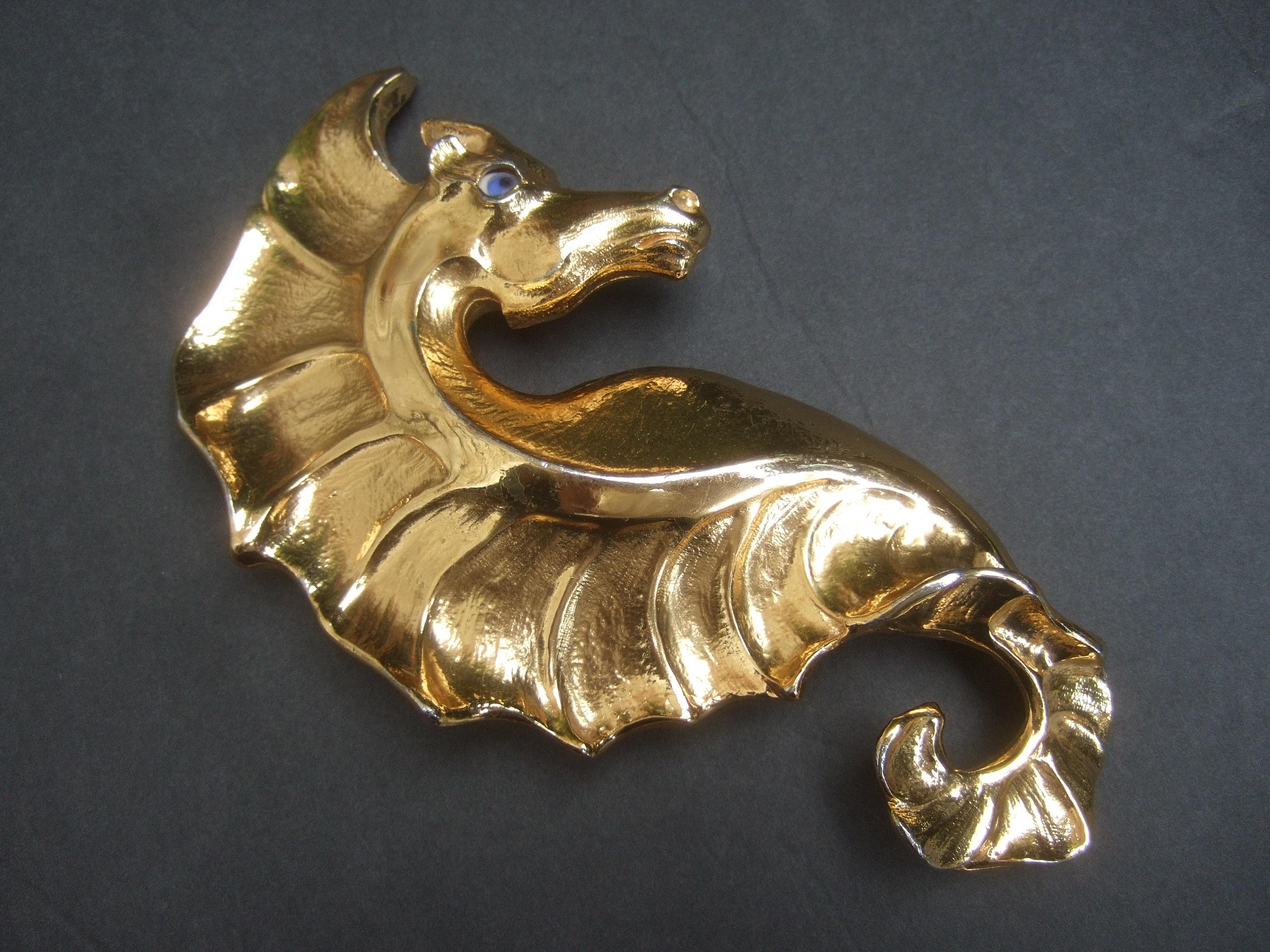 Christopher Ross Rare Massive 24k Gold Plated Seahorse Belt Buckle c 1980s For Sale 1