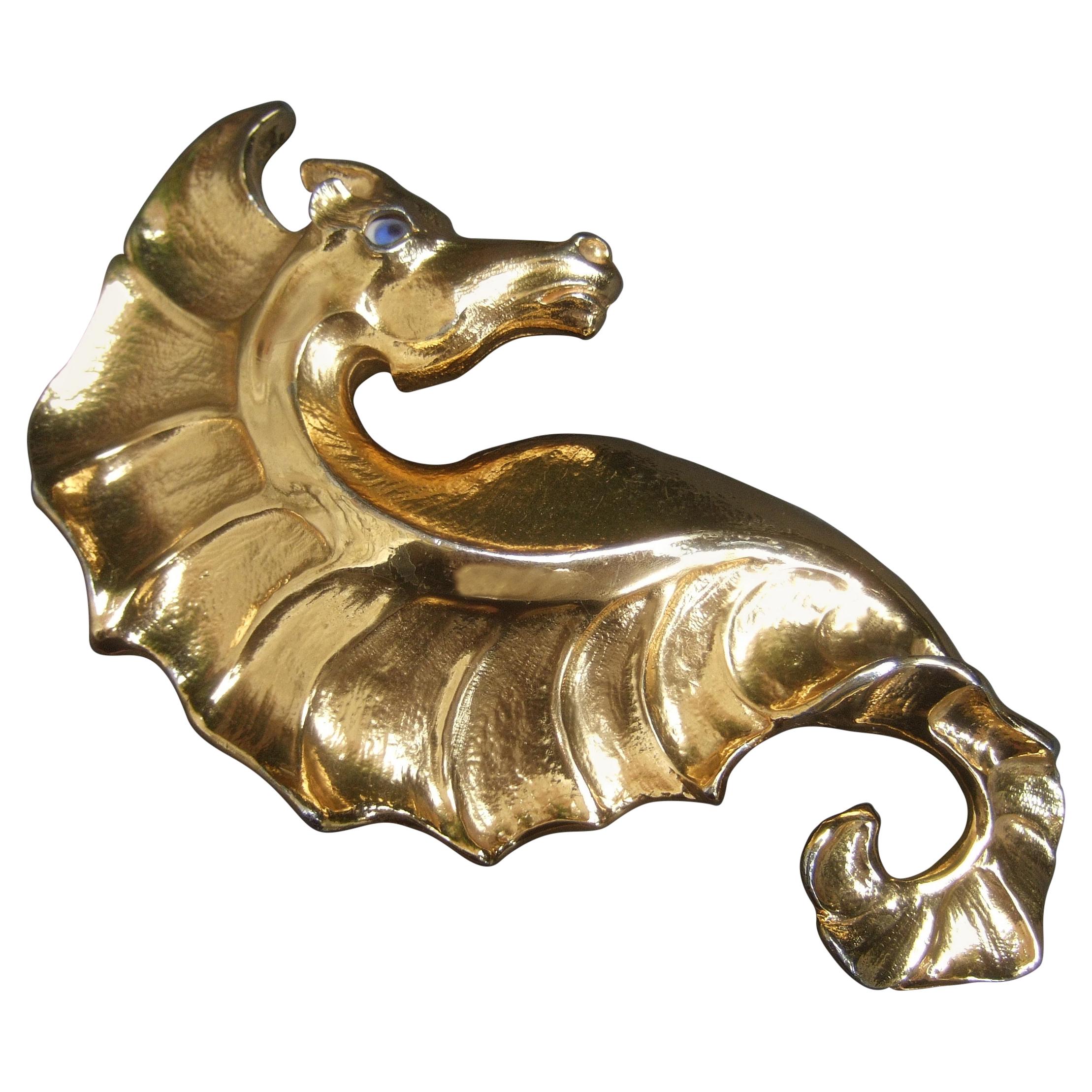 Christopher Ross Rare Massive 24k Gold Plated Seahorse Belt Buckle c 1980s For Sale