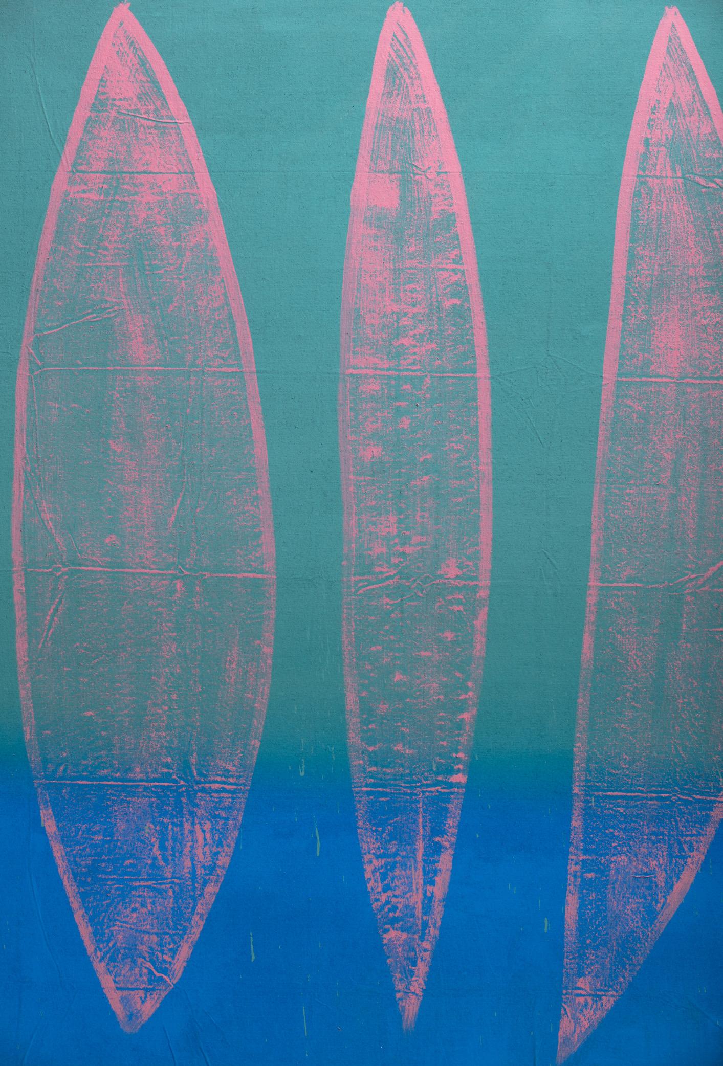 Christopher Ruess, peinture à grande échelle, environnement spatial, montée du bleu, polymère encapsulé et acrylique sur toile. Artiste né en Pennsylvanie, Chris Ruess a ensuite étudié à la Memphis Academy of Arts, au Memphis College of Art et à la