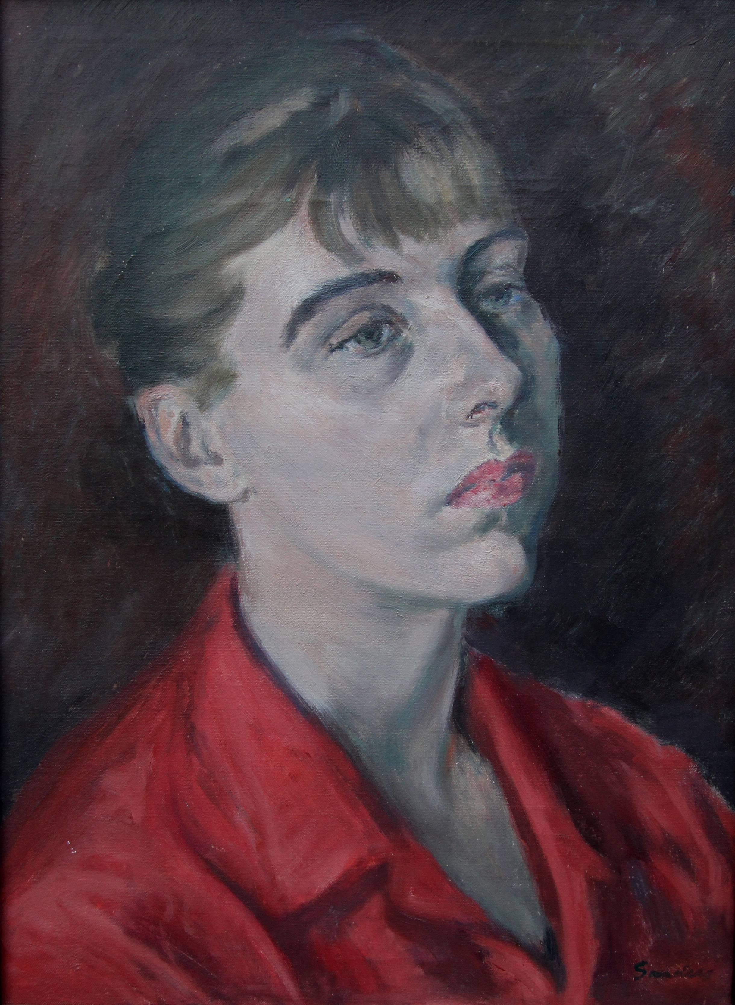 Lady in Red – britisches impressionistisches Ölgemälde, Porträt der Royal Academy – Painting von Christopher Sanders