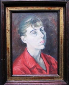 Retro Lady in Red - British Impressionist oil painting portrait - Royal Academy artist