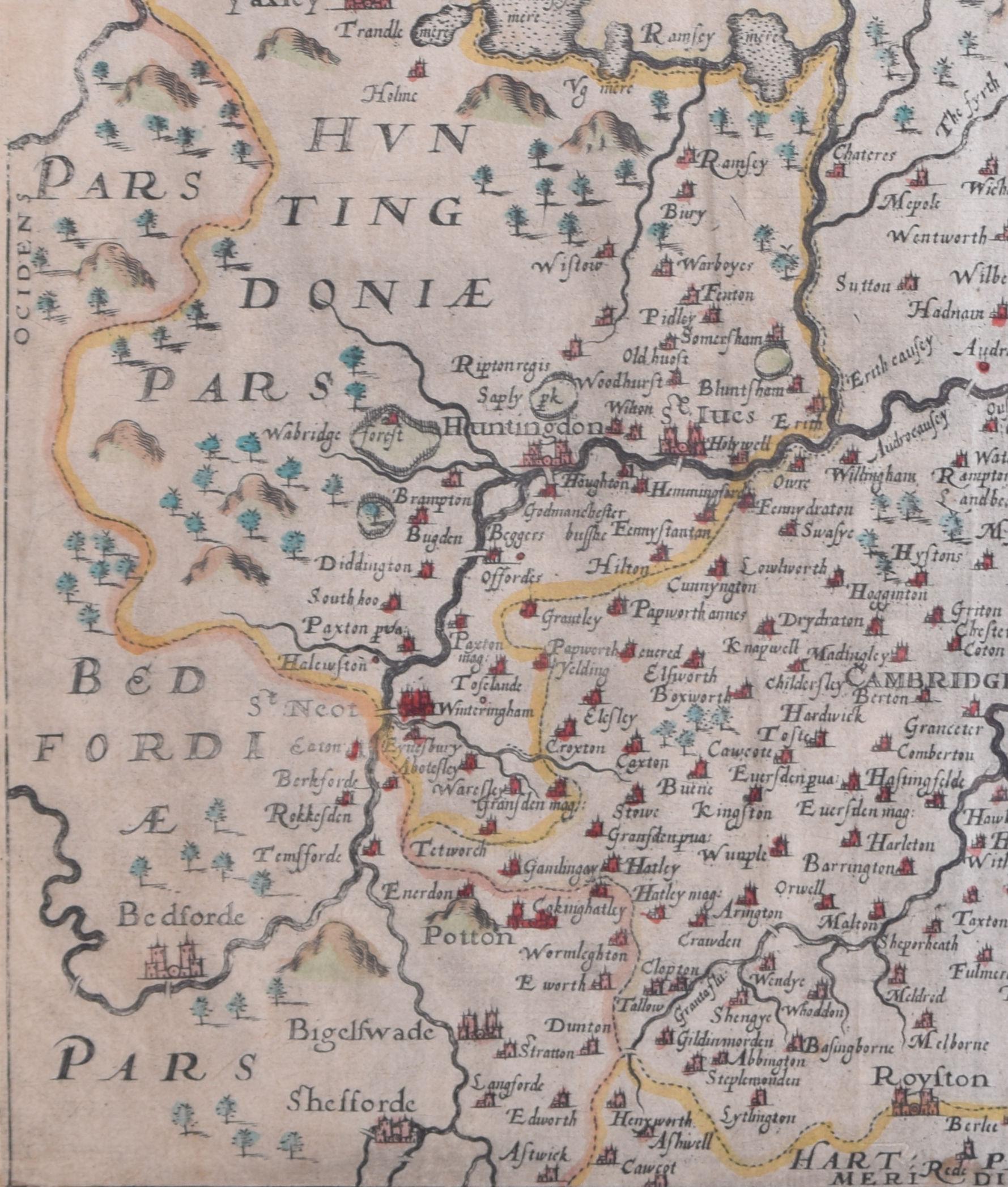 Cambridgeshire map 17th century engraving by Kip after Saxton For Sale 2