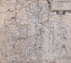 Antique Cambridgeshire map 17th century engraving by Kip after Saxton