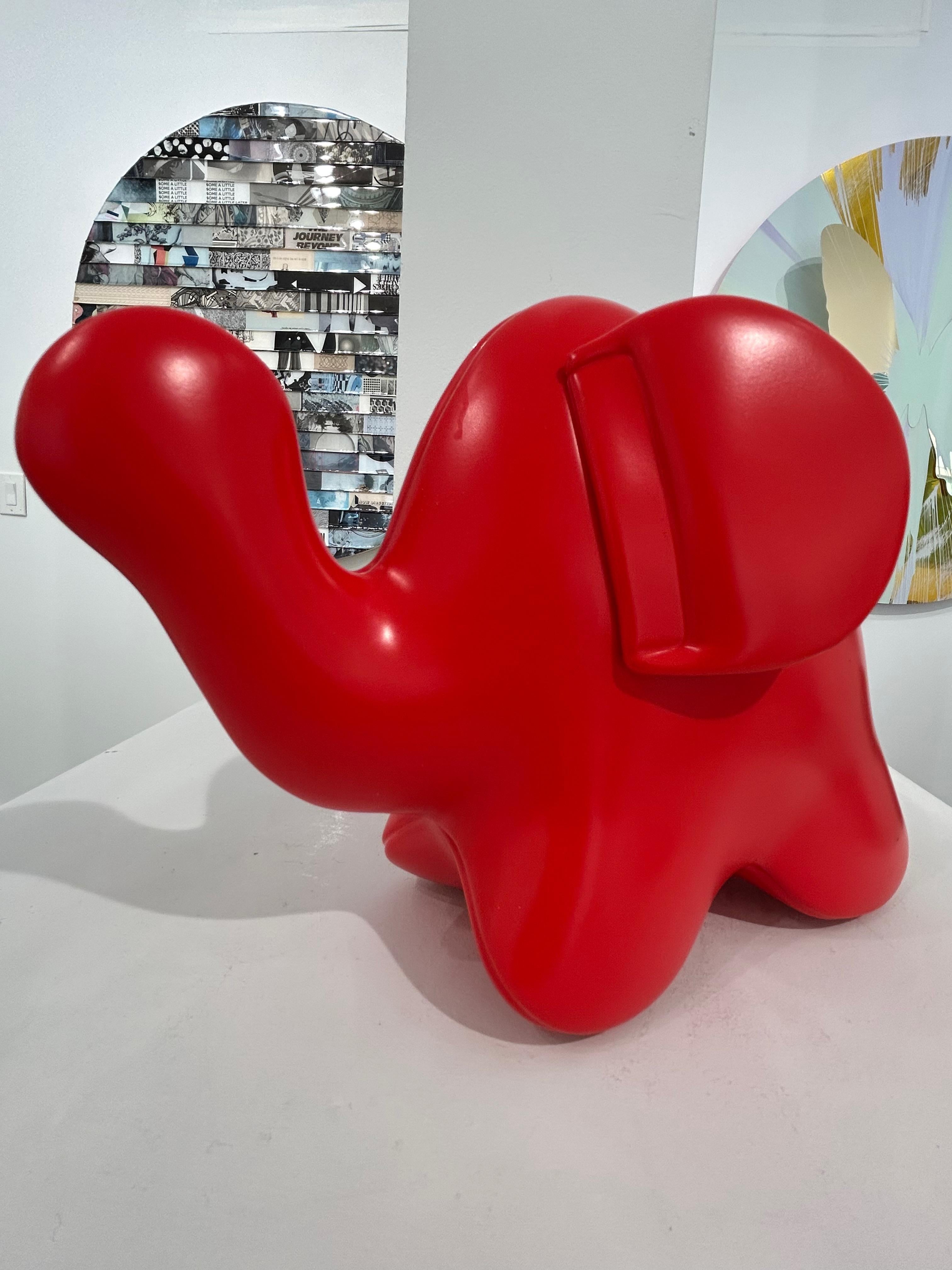 Cherry Red Pop Art Playful Luck Elephant / Christopher Schulz Sculpture For Sale 4