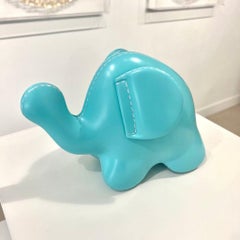 Pop Art Playful Luck Elephant (Aqua Faux Leather) Christopher Schulz Sculpture