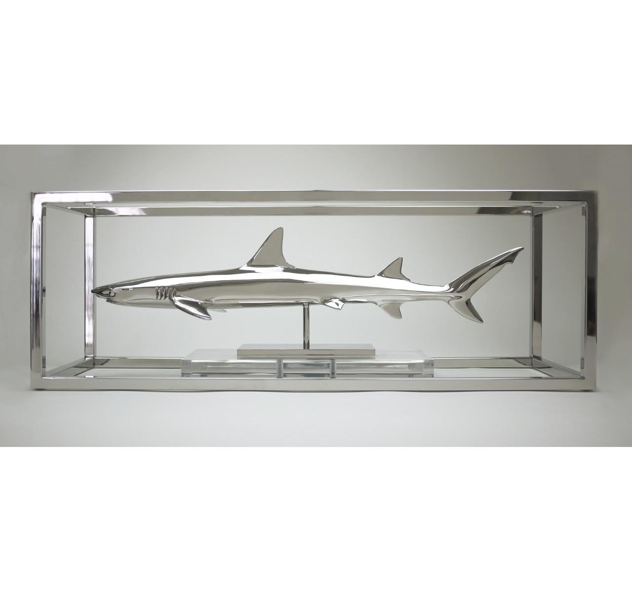 Marine Stainless Steel White Tip Shark Sculpture / Christopher Schulz