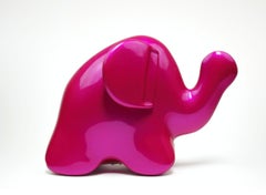 Fuchsia Pop Art Playful Elephant (Magenta Shimmer) Christopher Schulz Sculpture 