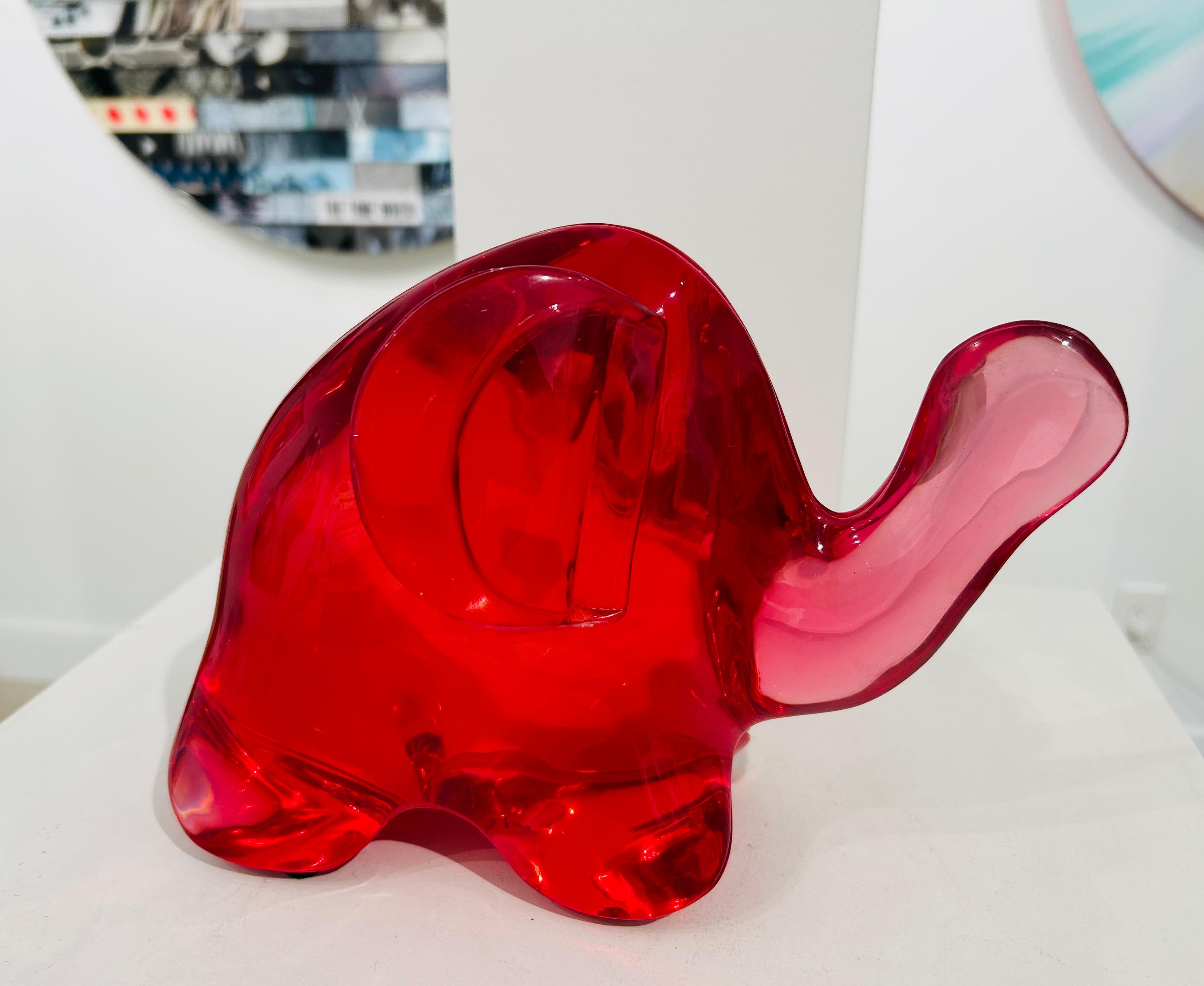 Pop Art Playful Luck Elephant (Pink Clear) Christopher Schulz Sculpture  For Sale 1