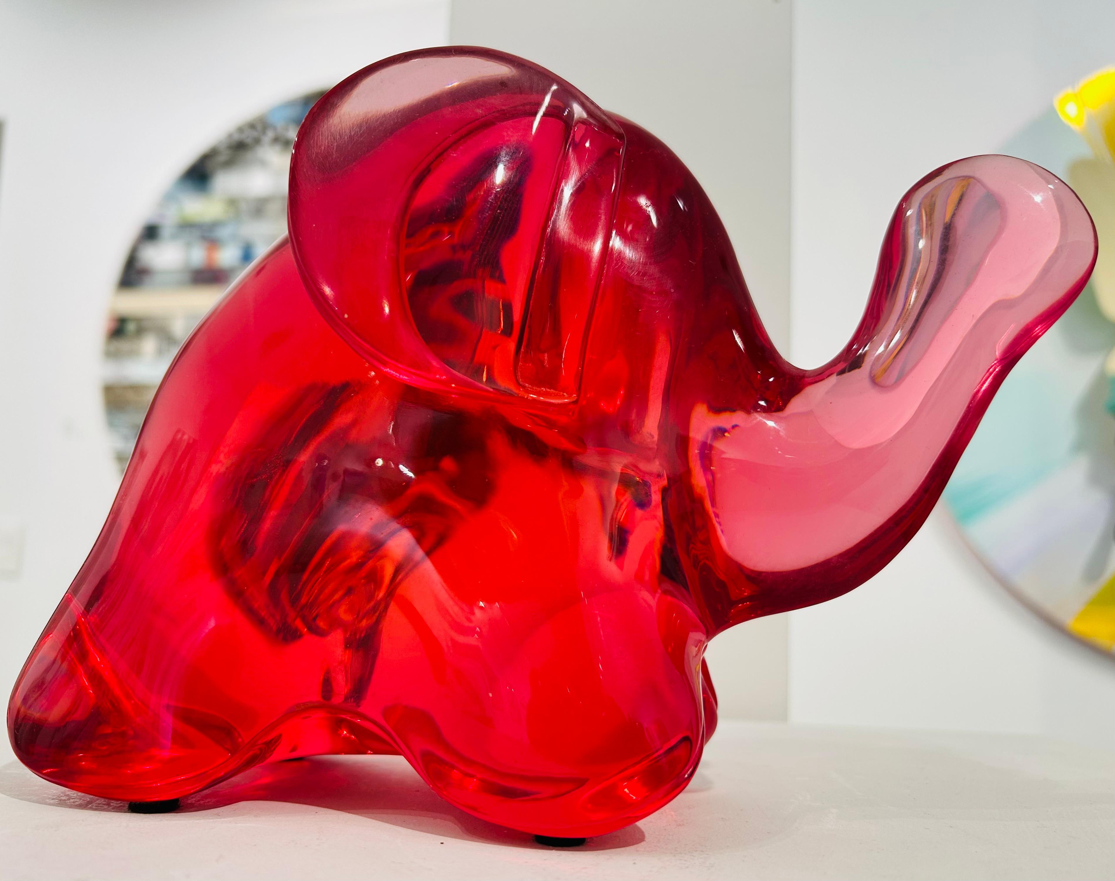 Pop Art Playful Luck Elephant (Pink Clear) Christopher Schulz Sculpture  For Sale 2
