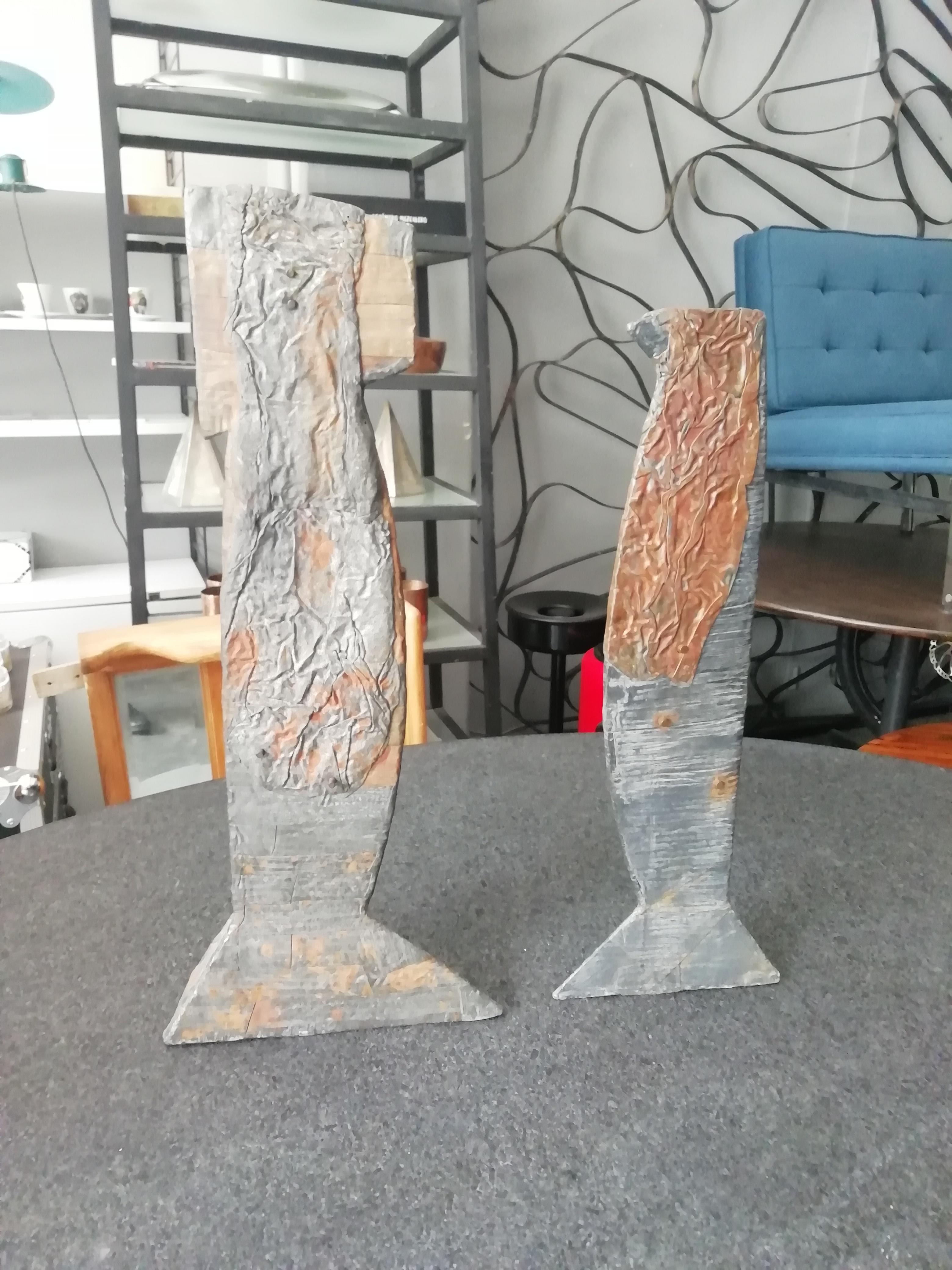 Postmoderno Christopher Schumaker Set di 2 sculture in Wood, piombo e bronzo in vendita