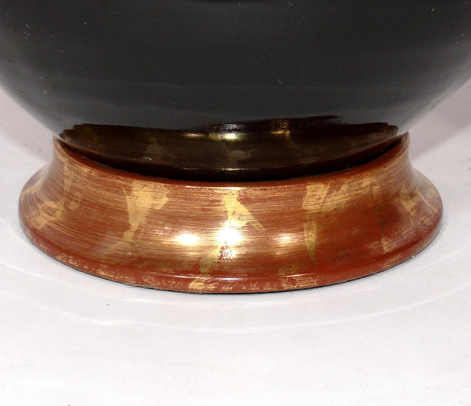 Chinoiseries Christopher Spitzmiller Lampes gourdes en céramique noire 23k Water Gilt Bases en vente