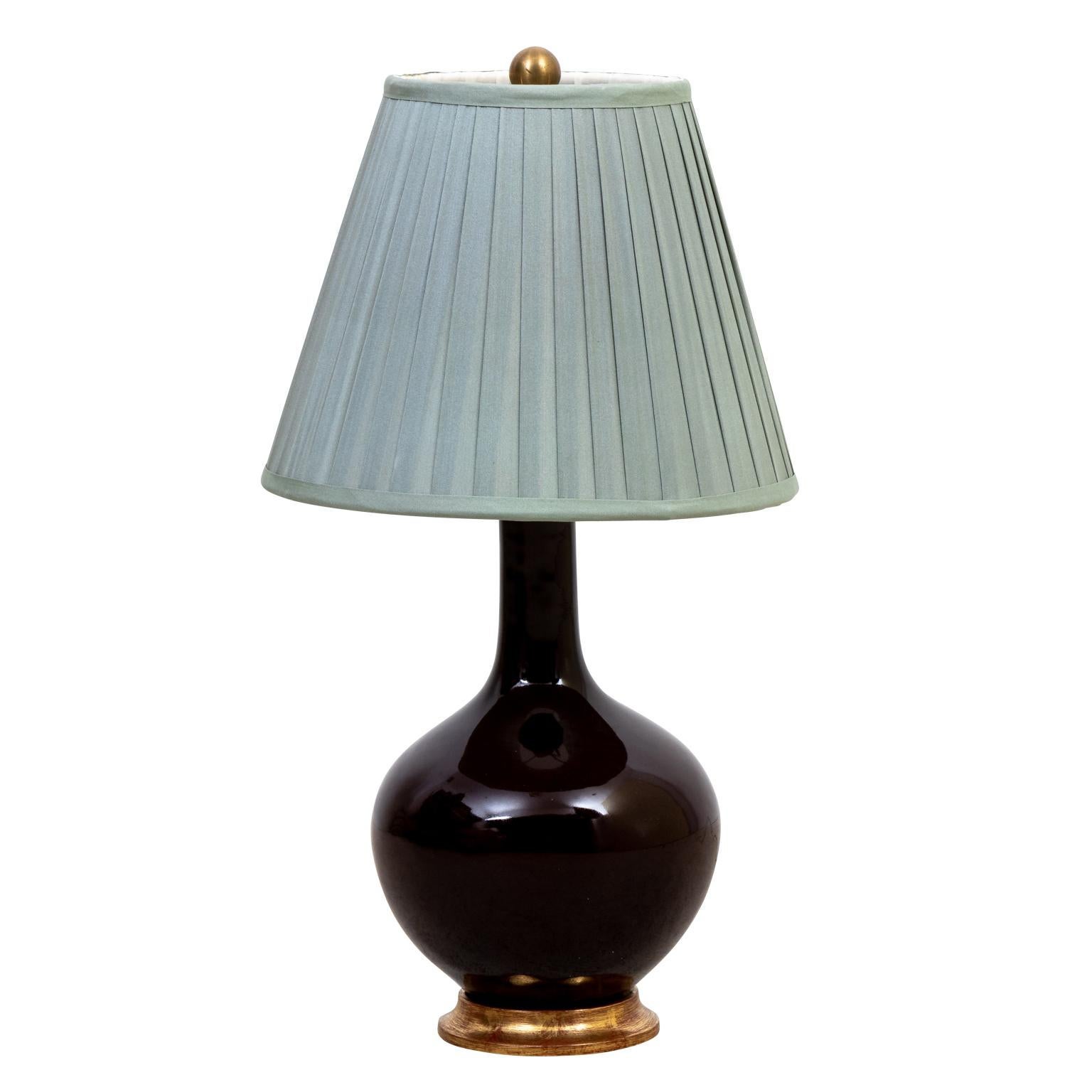 Christopher Spitzmiller Brown Pottery Lamp on Gold Gilt Base
