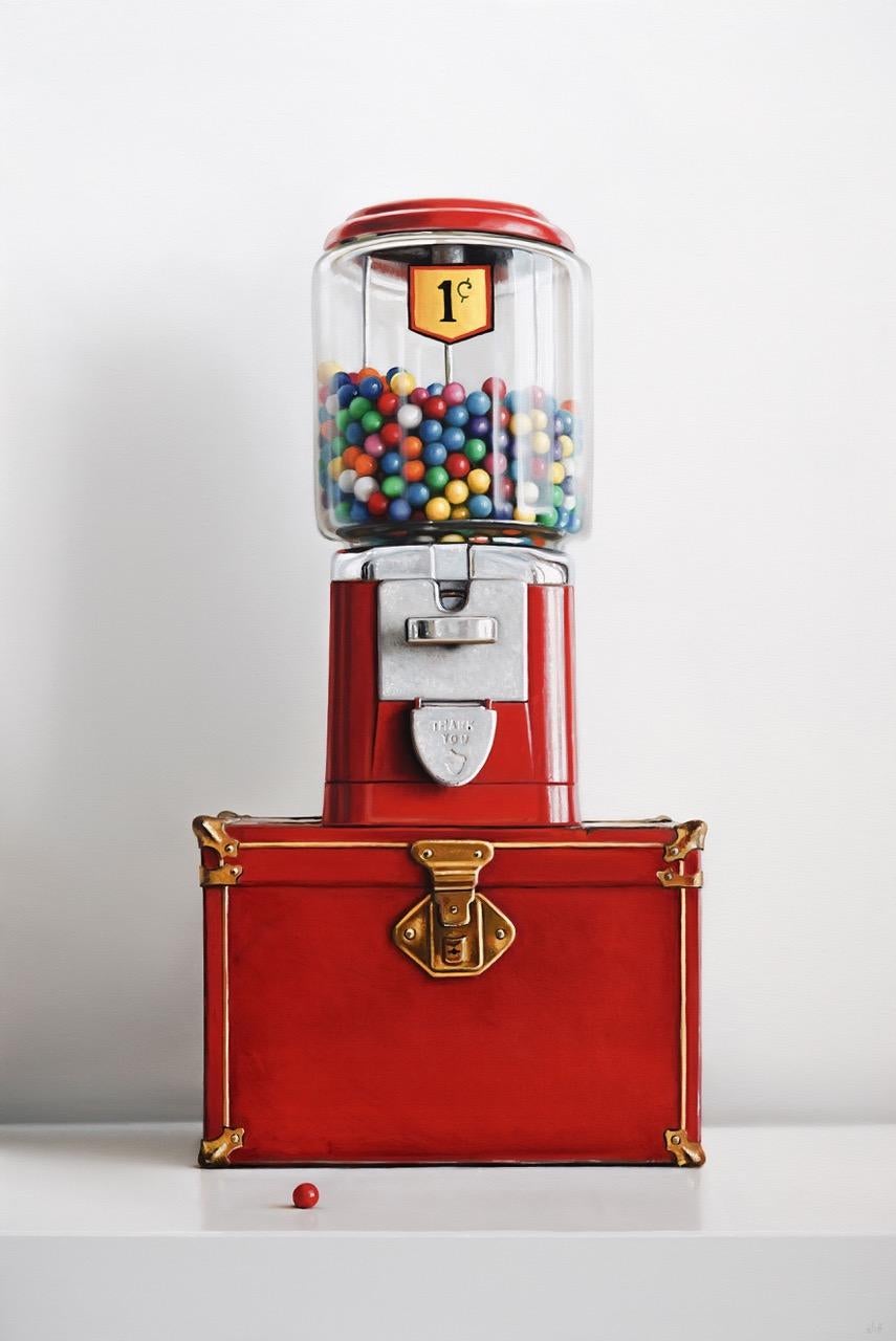 Gumball Machine & Red Trunk No. 1 - Painting by Christopher Stott