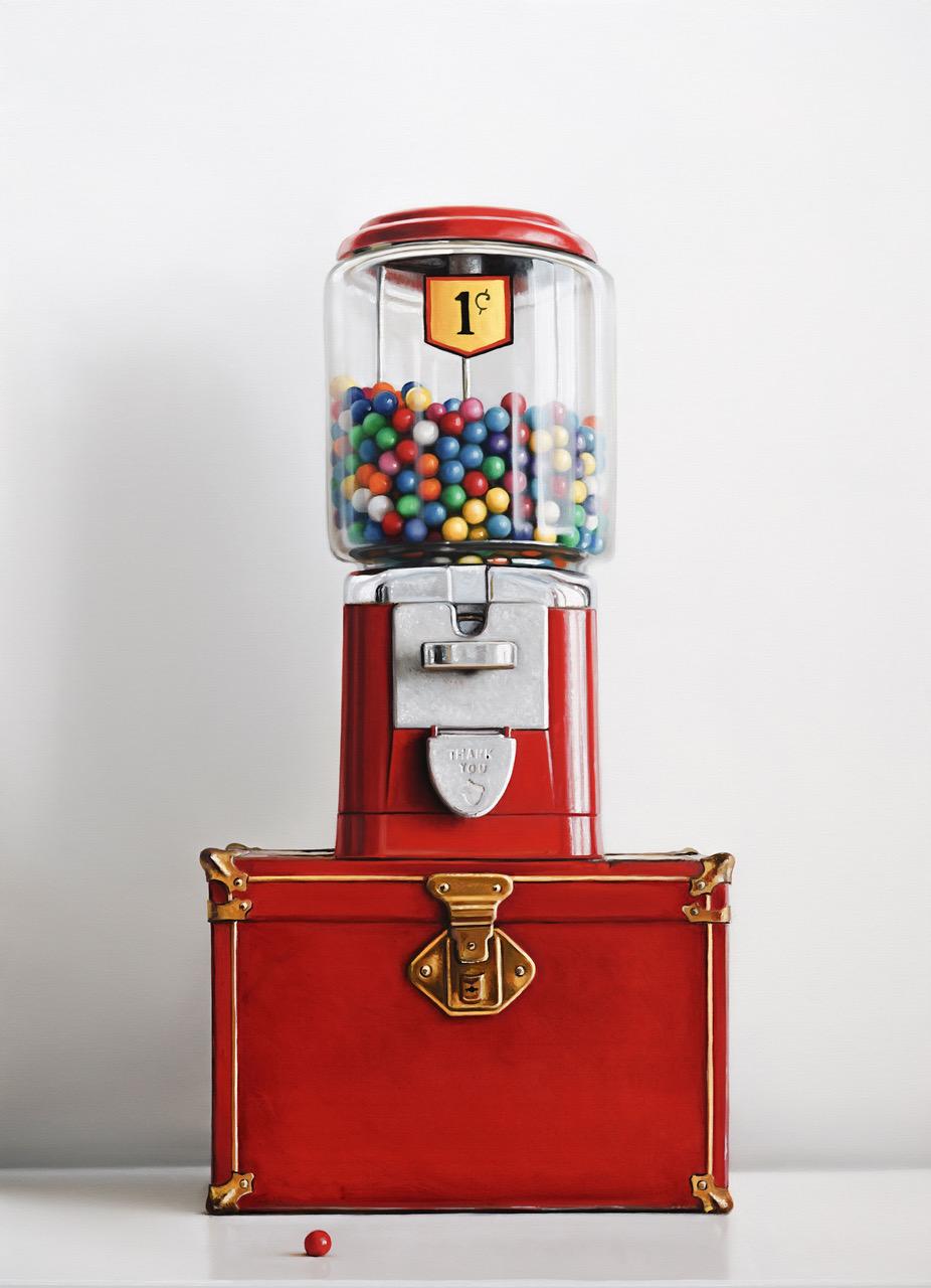 Gumball Machine & Red Trunk No. 1 - Painting by Christopher Stott