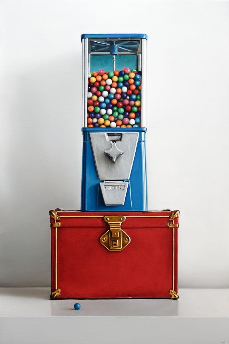 Gumball Machine & Red Trunk No. 2 - Painting by Christopher Stott