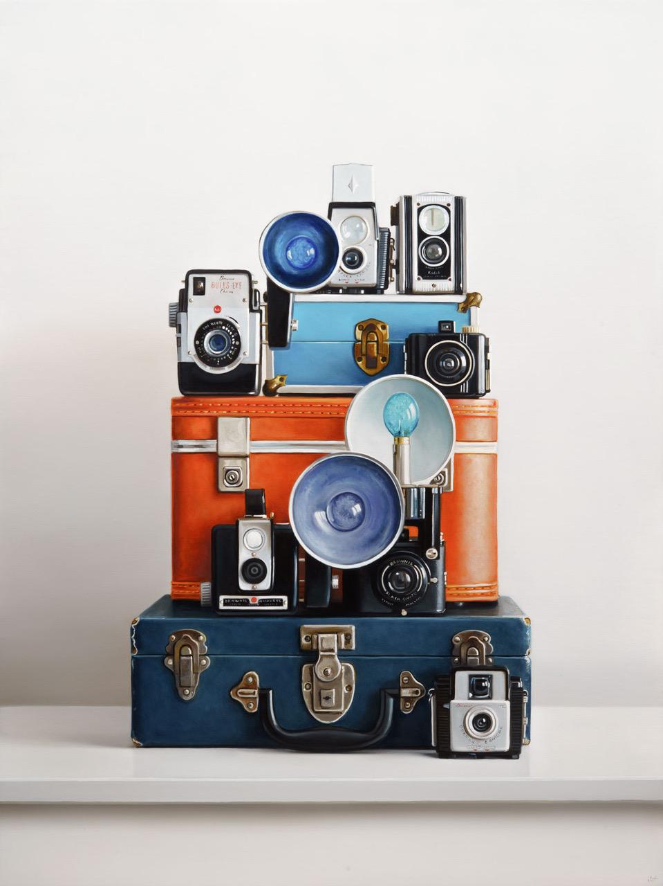 Christopher Stott Still-Life Painting – Sieben Kodak-Kameras