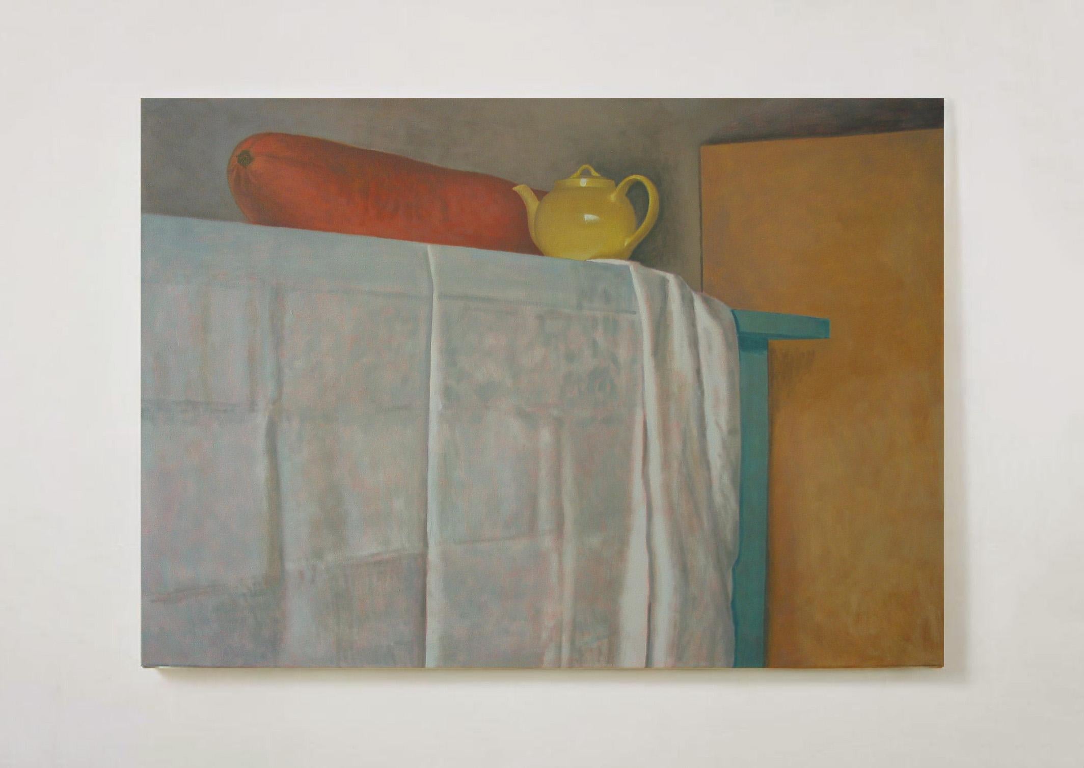 Bananekürbis. Still life Painting, Oil on canvas, Contemporary
